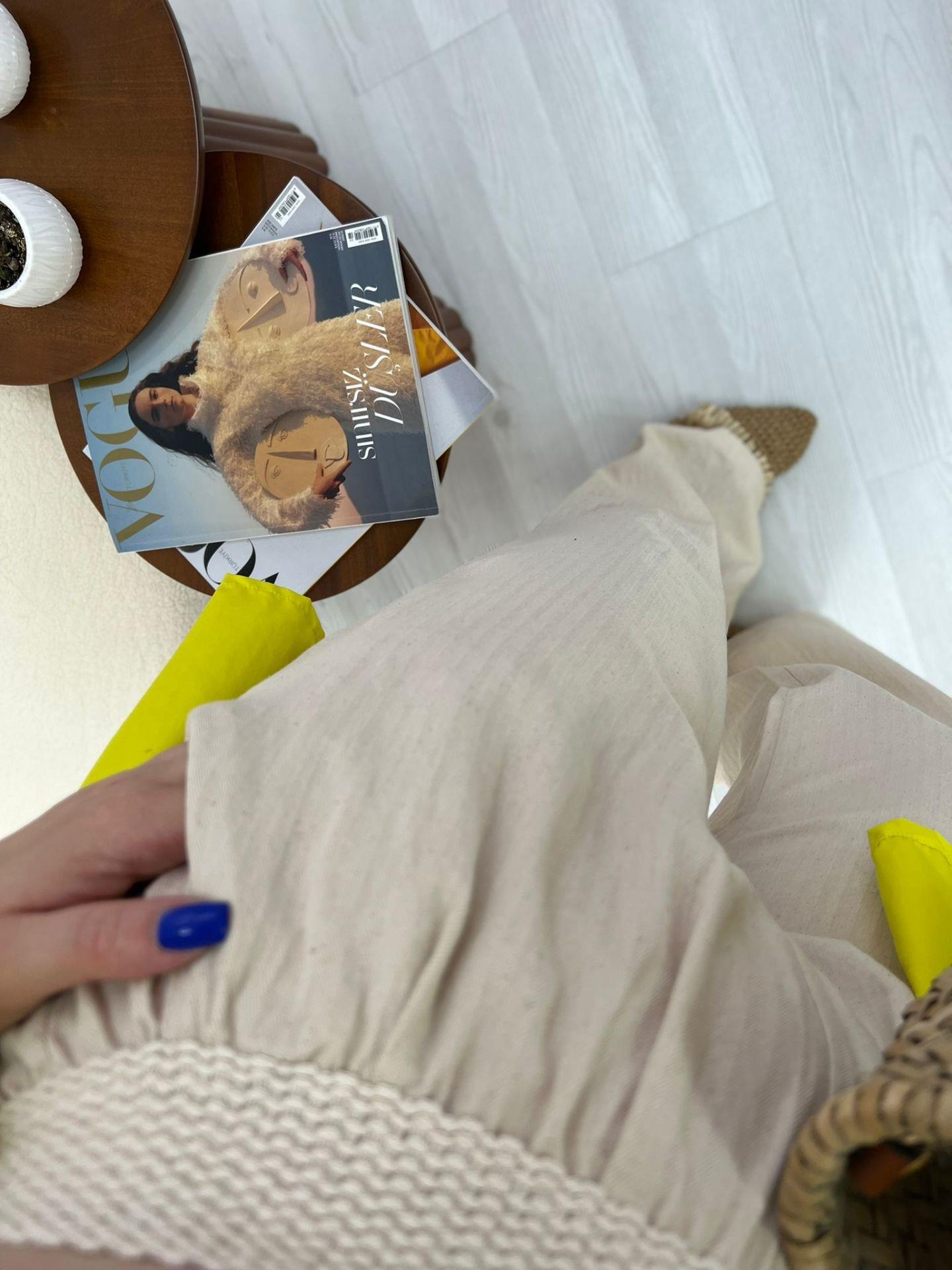 BELİ LASTİKLİ TAŞ RENK KETEN PALAZZO PANTOLON