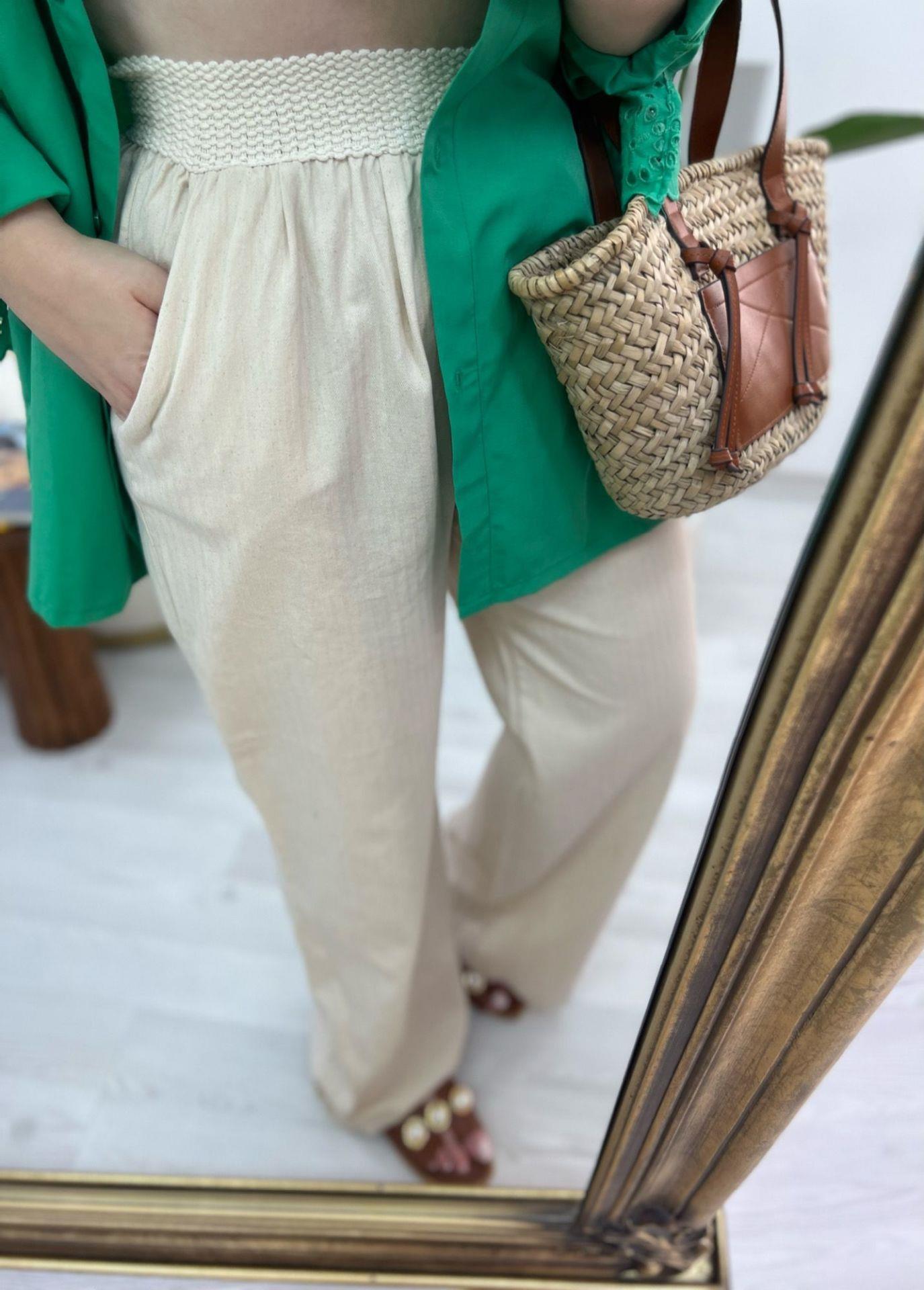 BELİ LASTİKLİ TAŞ RENK KETEN PALAZZO PANTOLON