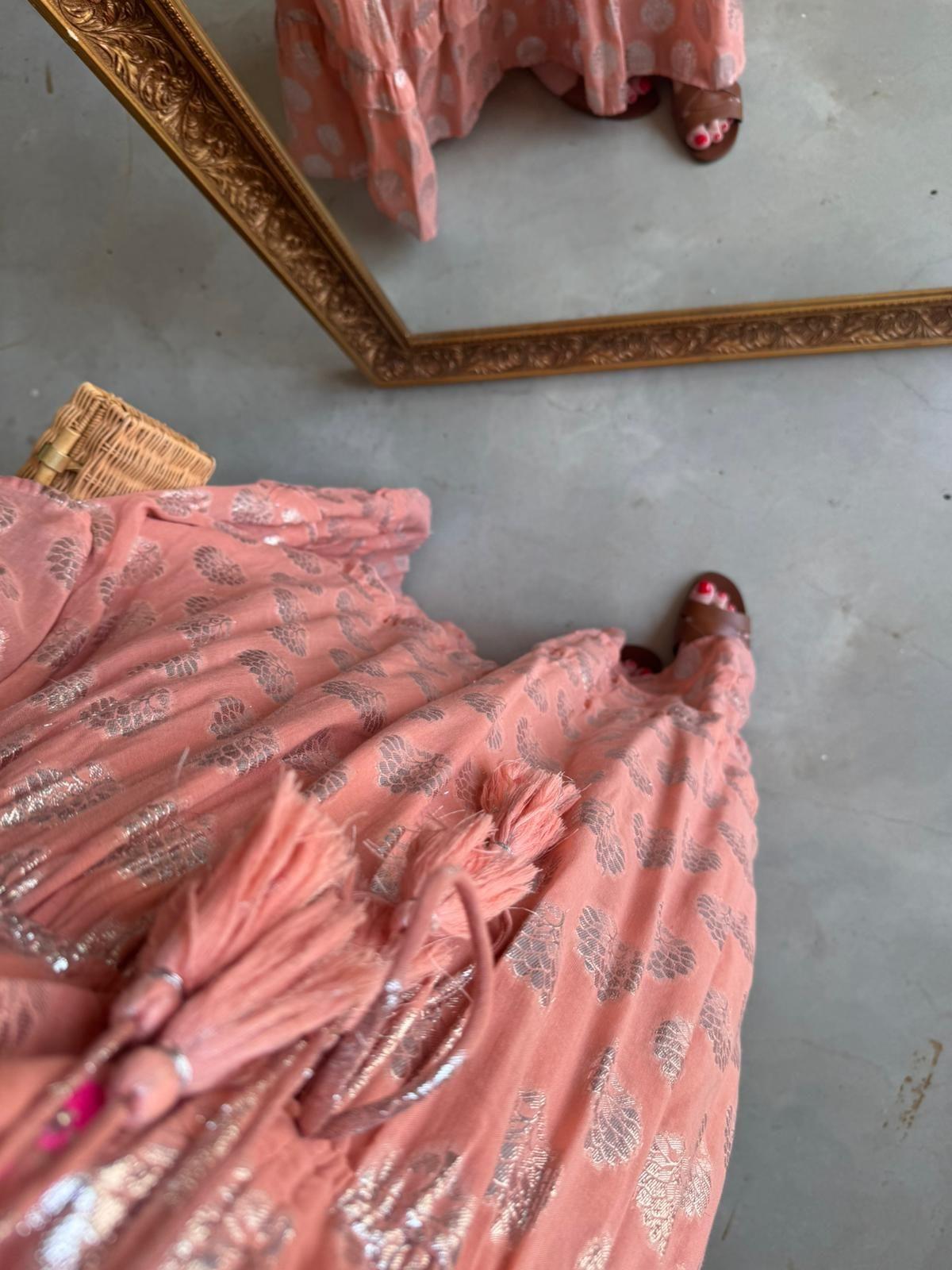 BELİS İTHAL ÖZEL TASARIM UZUN ELBİSE PEMBE