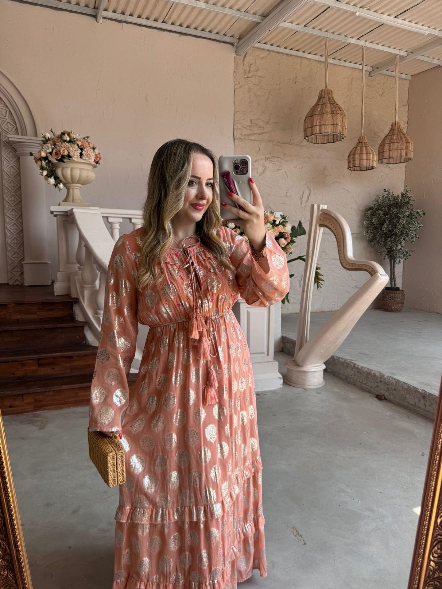 BELİS İTHAL ÖZEL TASARIM UZUN ELBİSE PEMBE