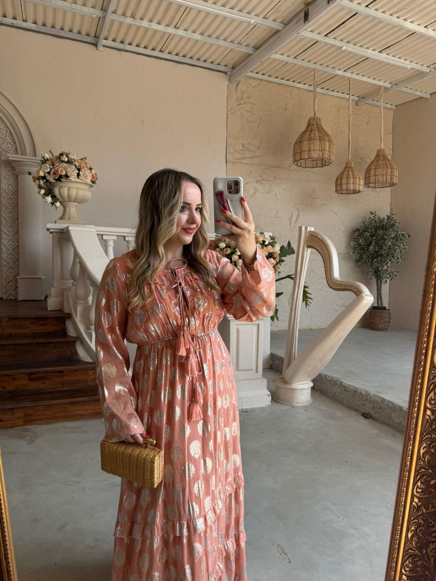 BELİS İTHAL ÖZEL TASARIM UZUN ELBİSE PEMBE