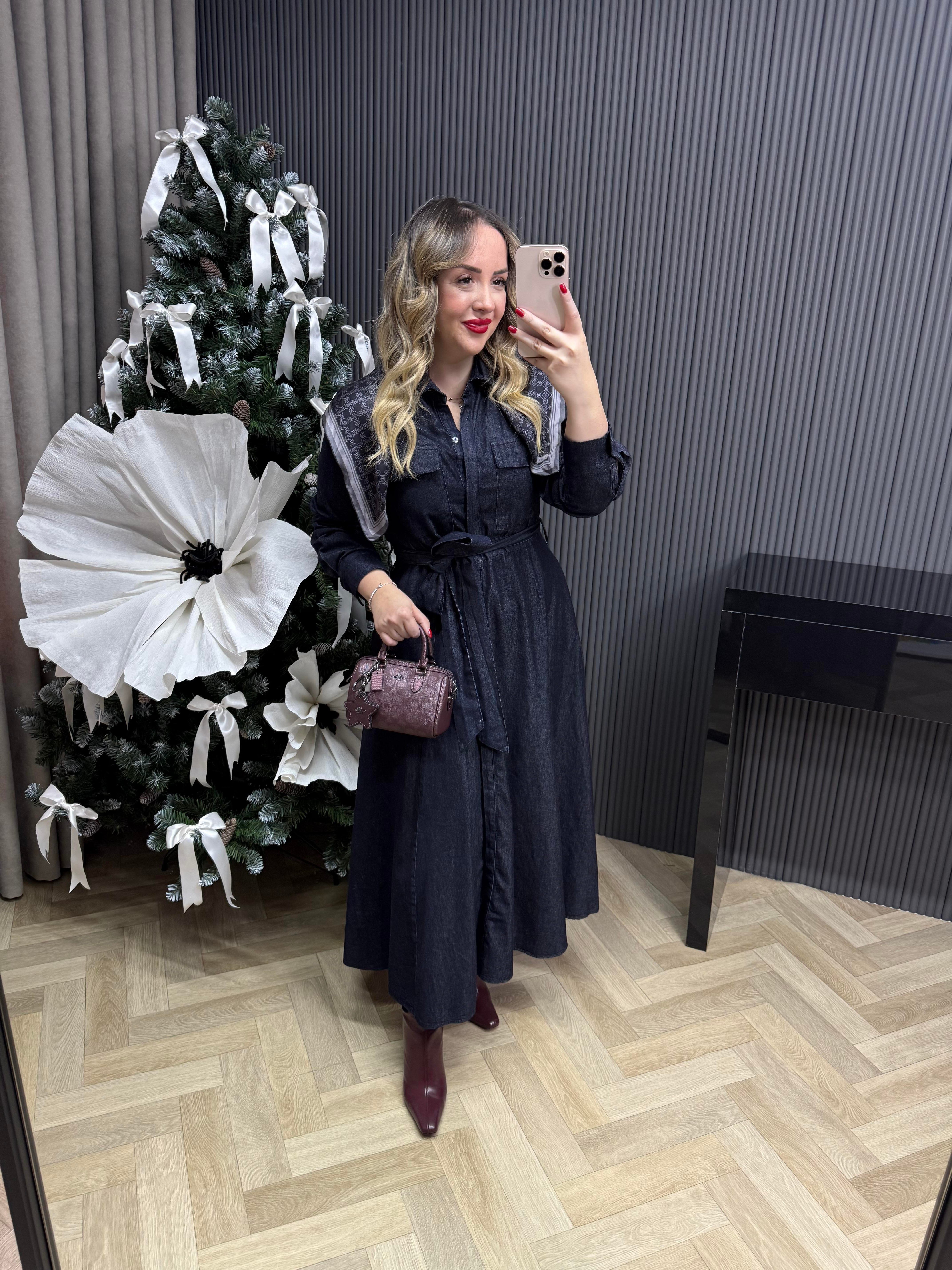 Bella Tasarım Belden Oturtmalı Denim Elbise