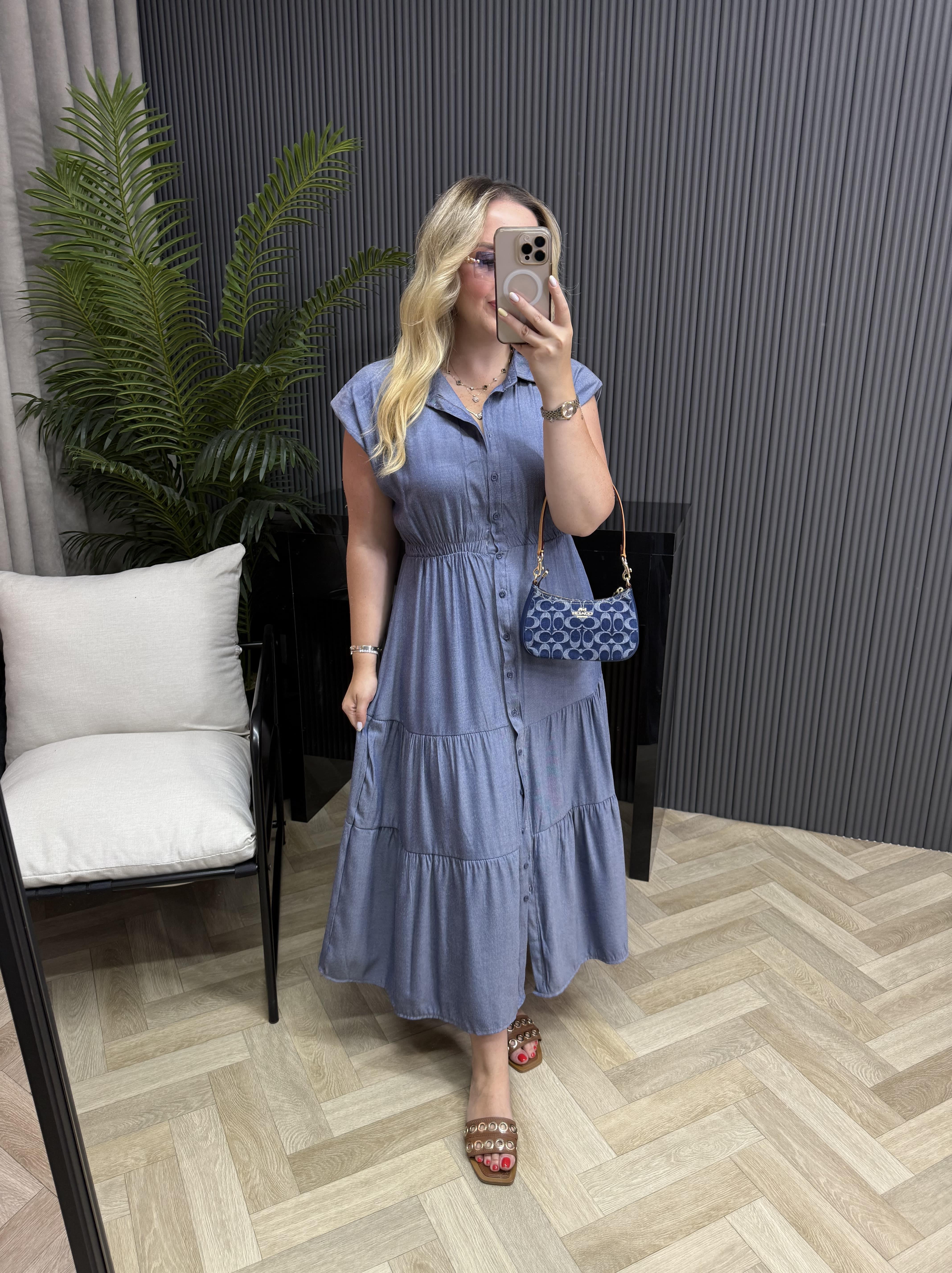 Berfin Beli Lastikli Tensel Kumaş Elbise