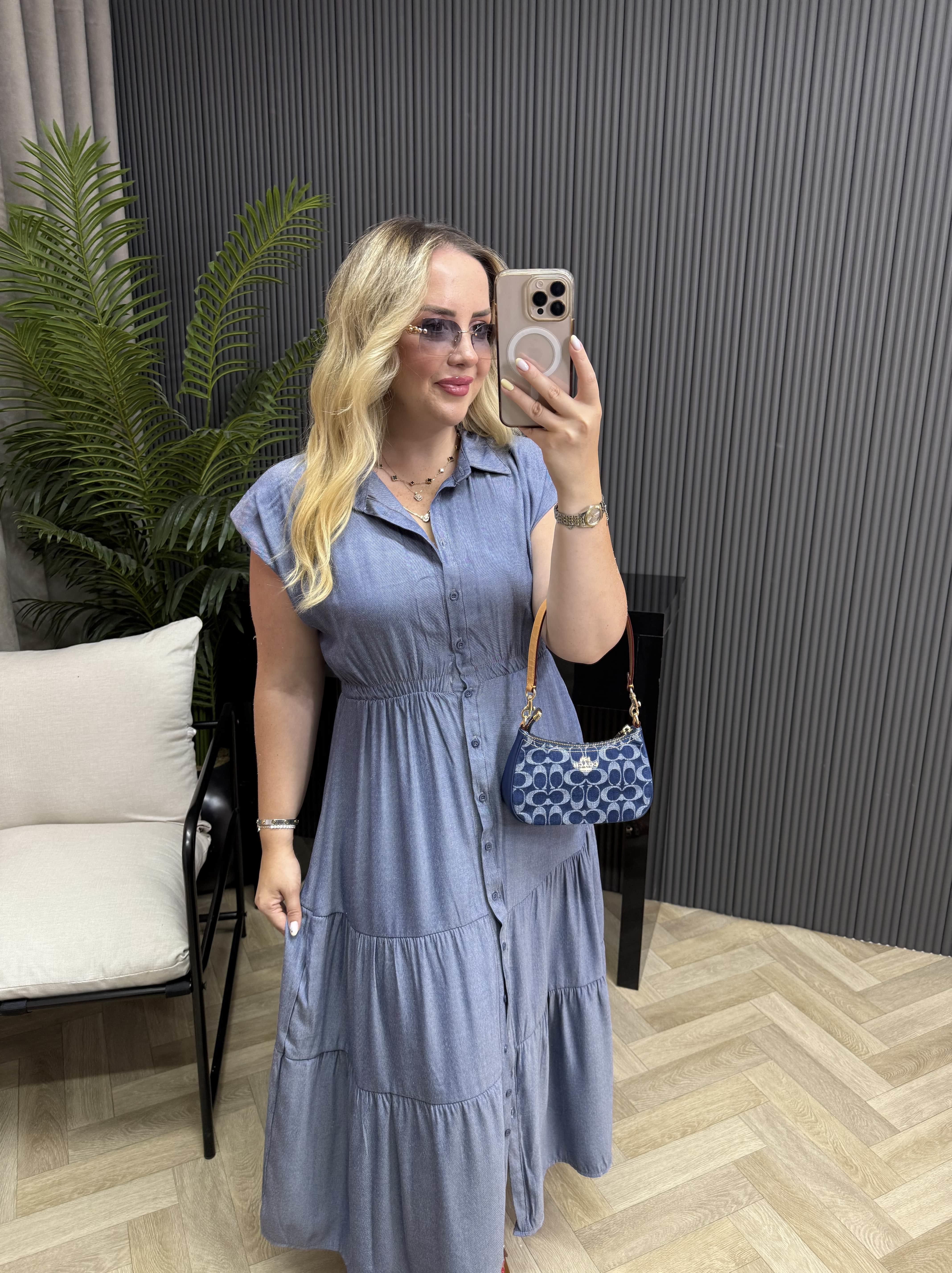 Berfin Beli Lastikli Tensel Kumaş Elbise