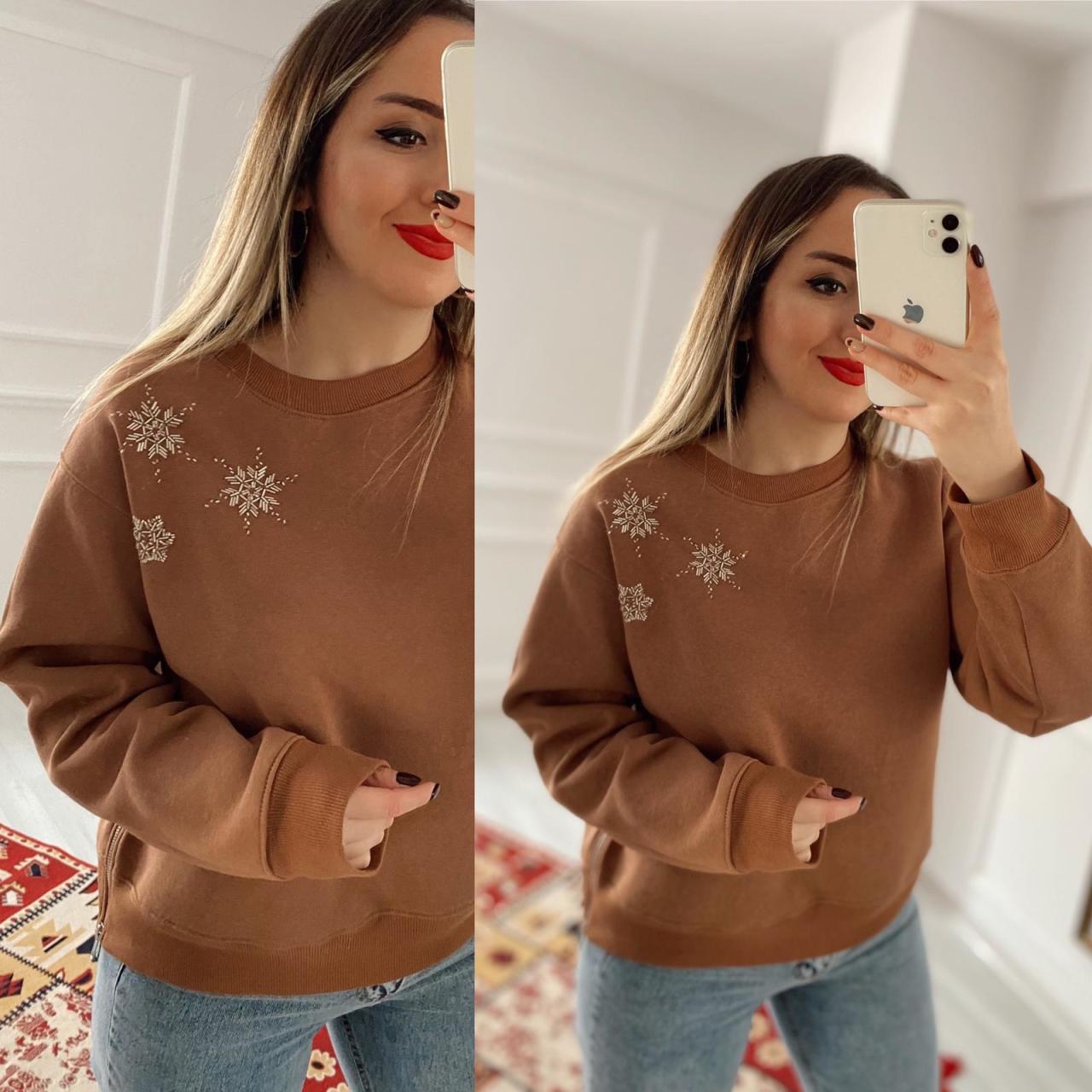 BEYMEN TAŞLI KAHVERENGİ SWEAT