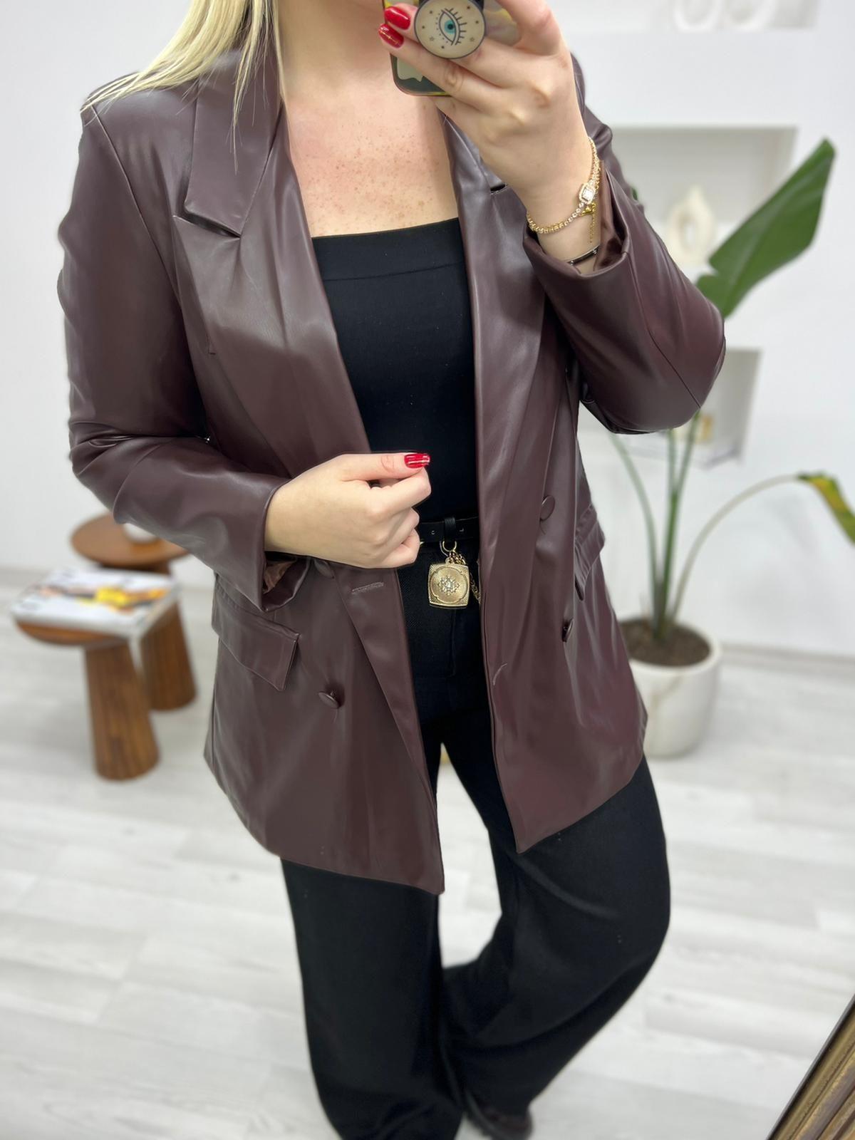 BORDO BLAZER DERİ CEKET