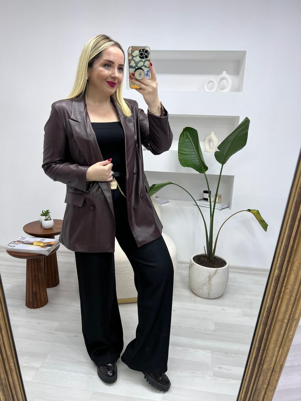 BORDO BLAZER DERİ CEKET