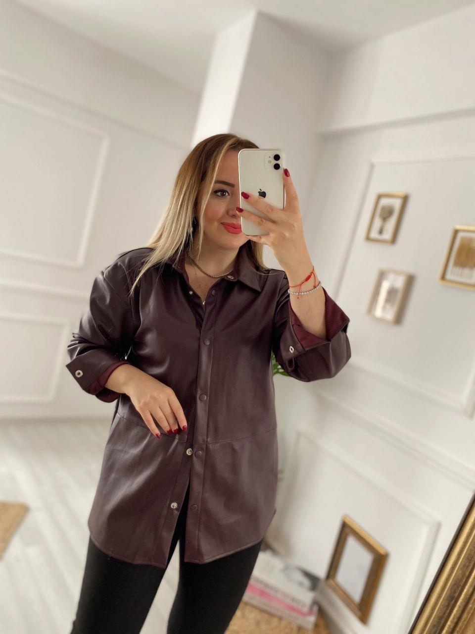 BORDO RENK DERİ GÖMLEK