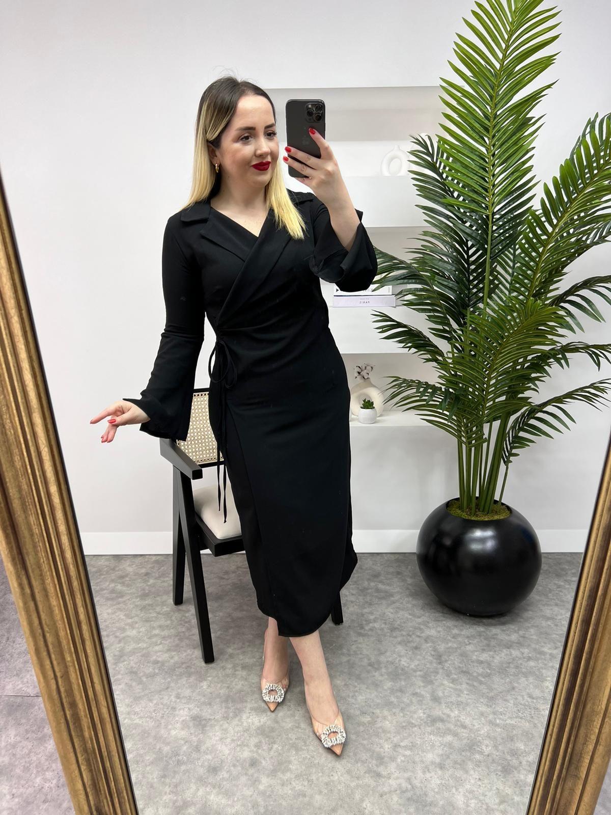 CEKET YAKA ANVELOP MODEL SİYAH ELBİSE