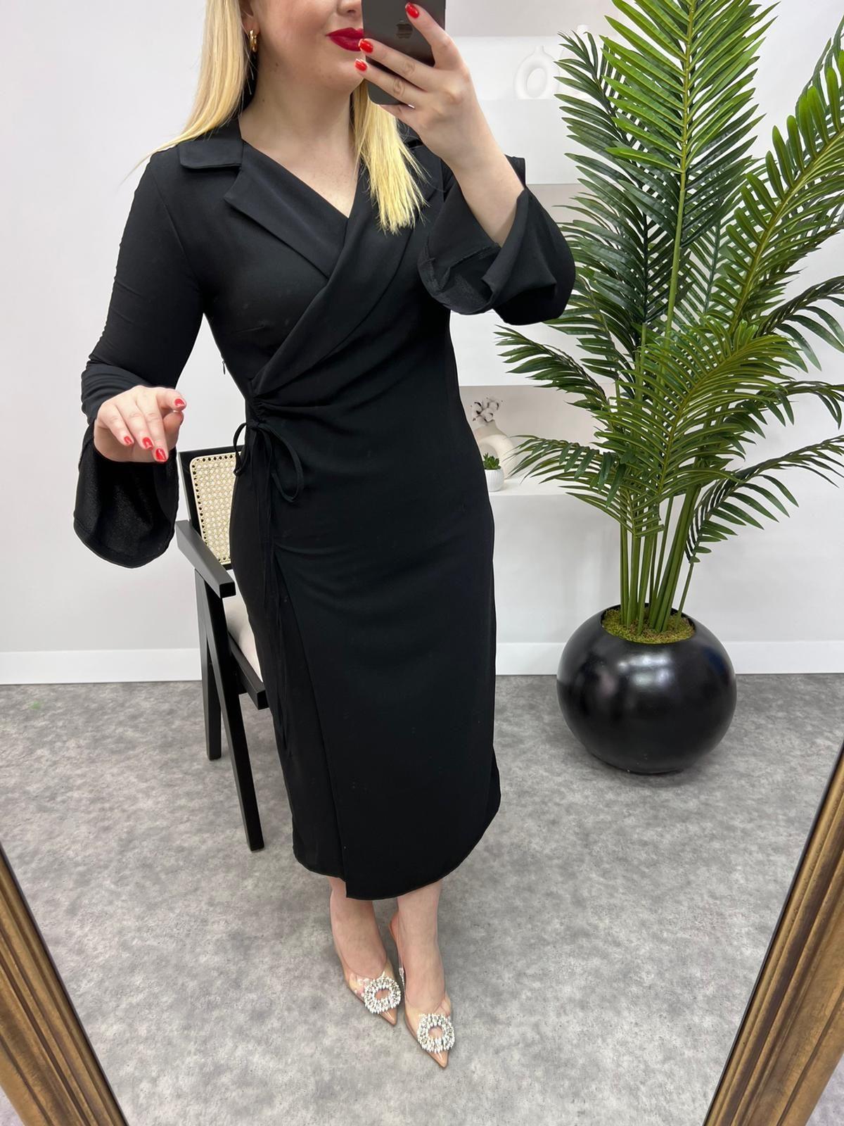 CEKET YAKA ANVELOP MODEL SİYAH ELBİSE