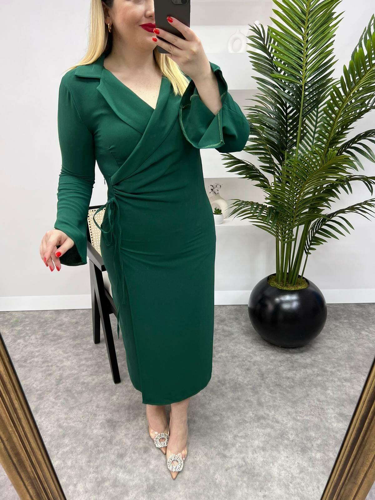 CEKET YAKA ANVELOP MODEL ZÜMRÜT ELBİSE