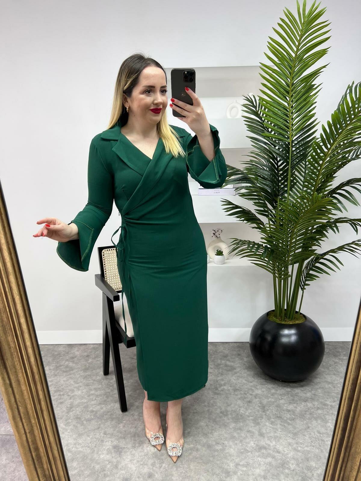 CEKET YAKA ANVELOP MODEL ZÜMRÜT ELBİSE