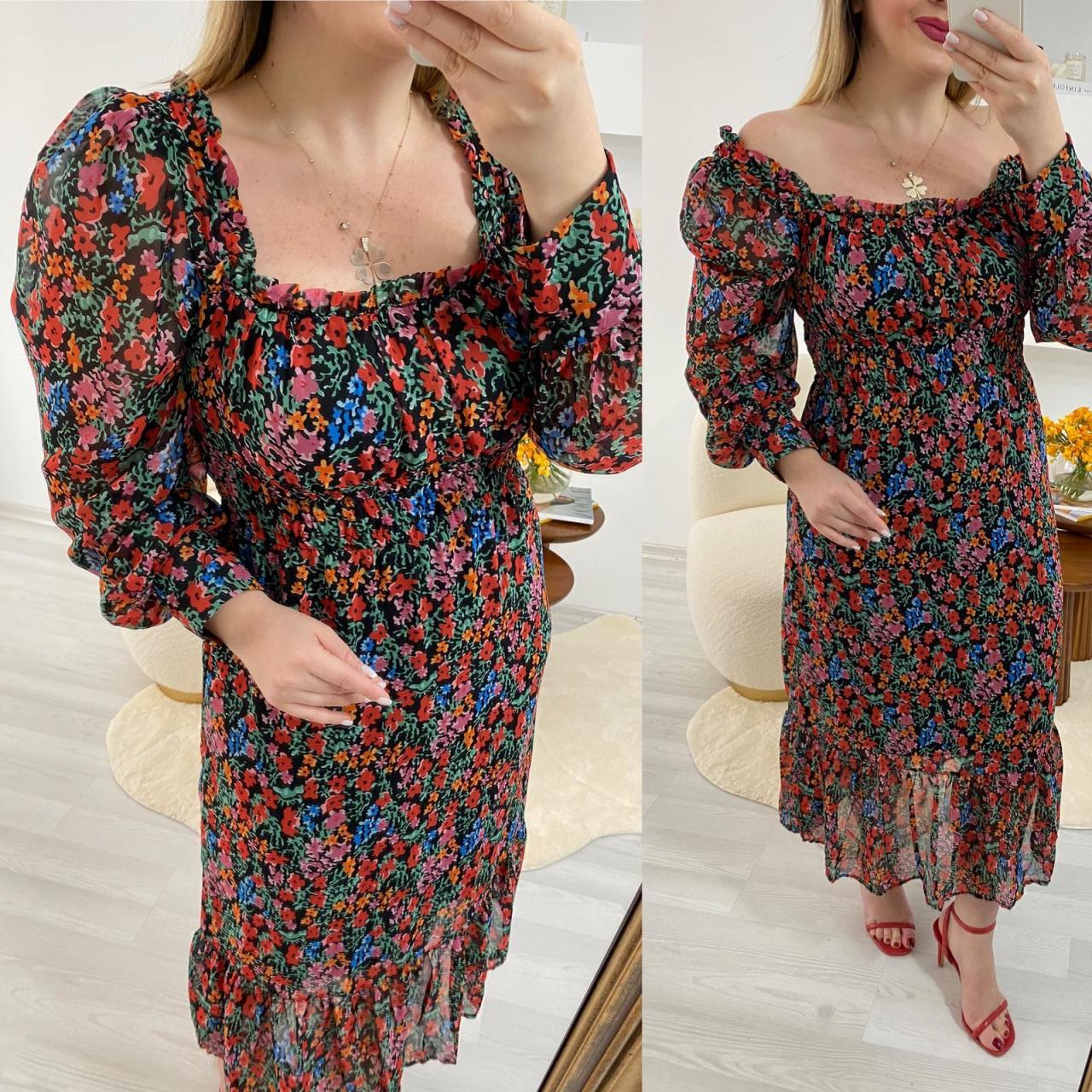 ÇİTİR DESEN ŞİFON TASARIM ELBİSE