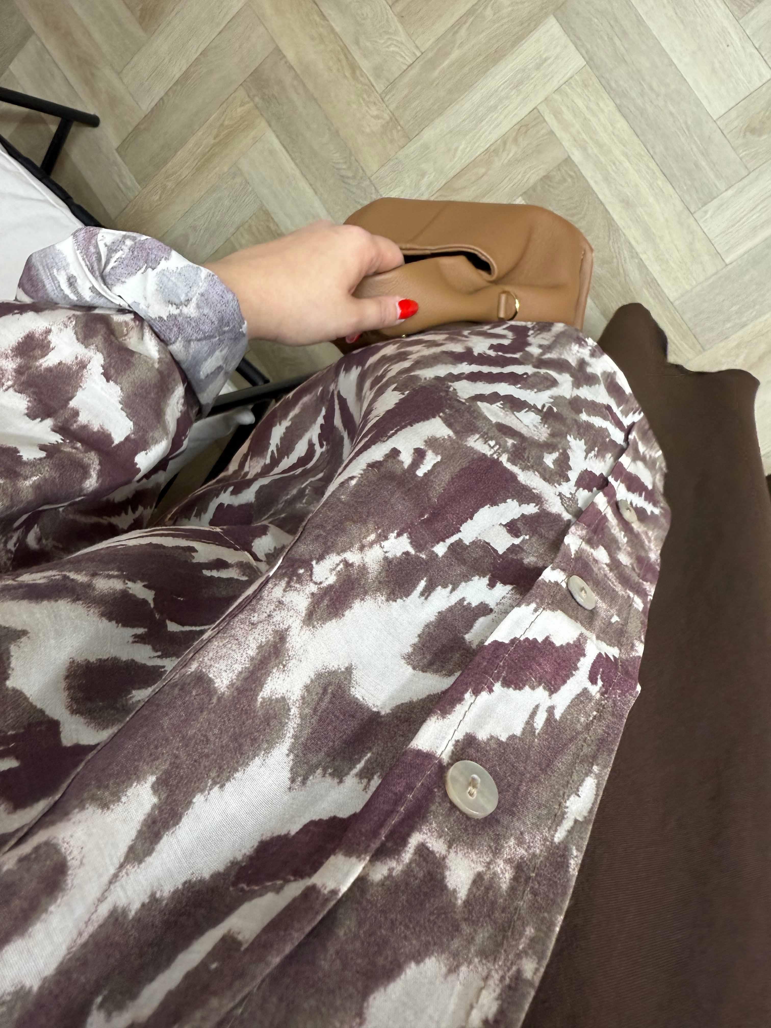 Desenli Tensel Gömlek Acı Kahve