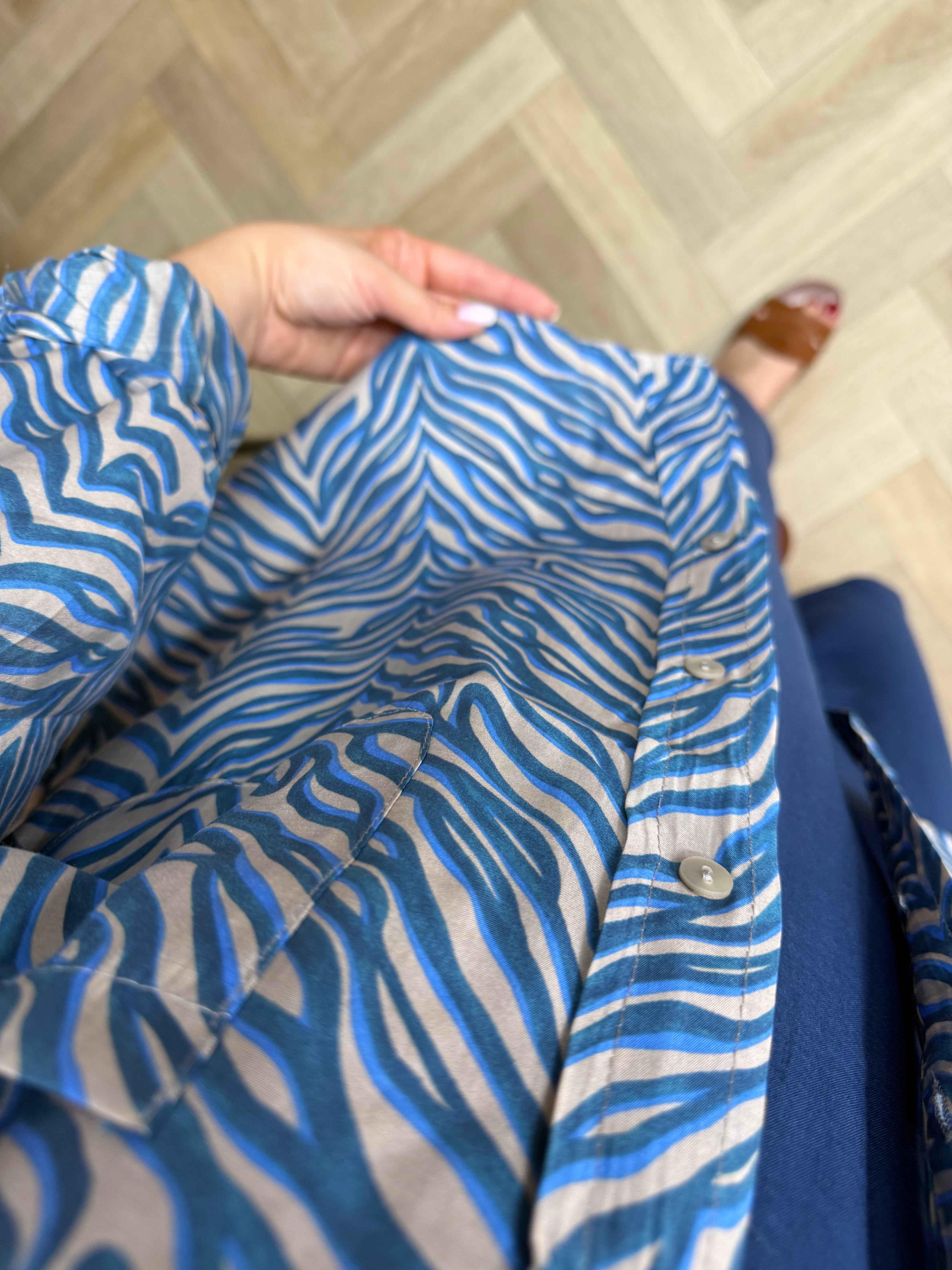 Desenli Tensel Gömlek Mavi