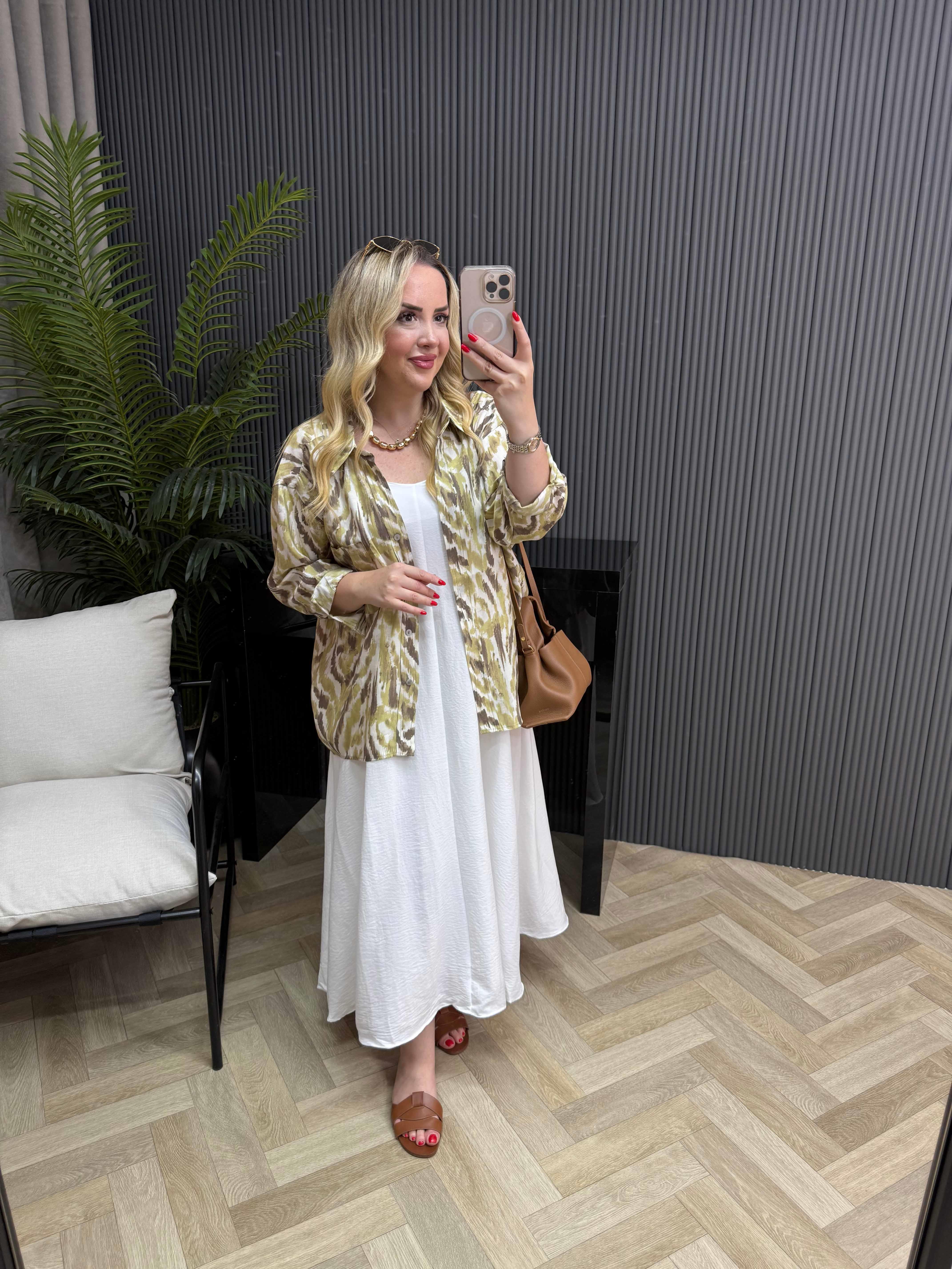 Desenli Tensel Gömlek Olive