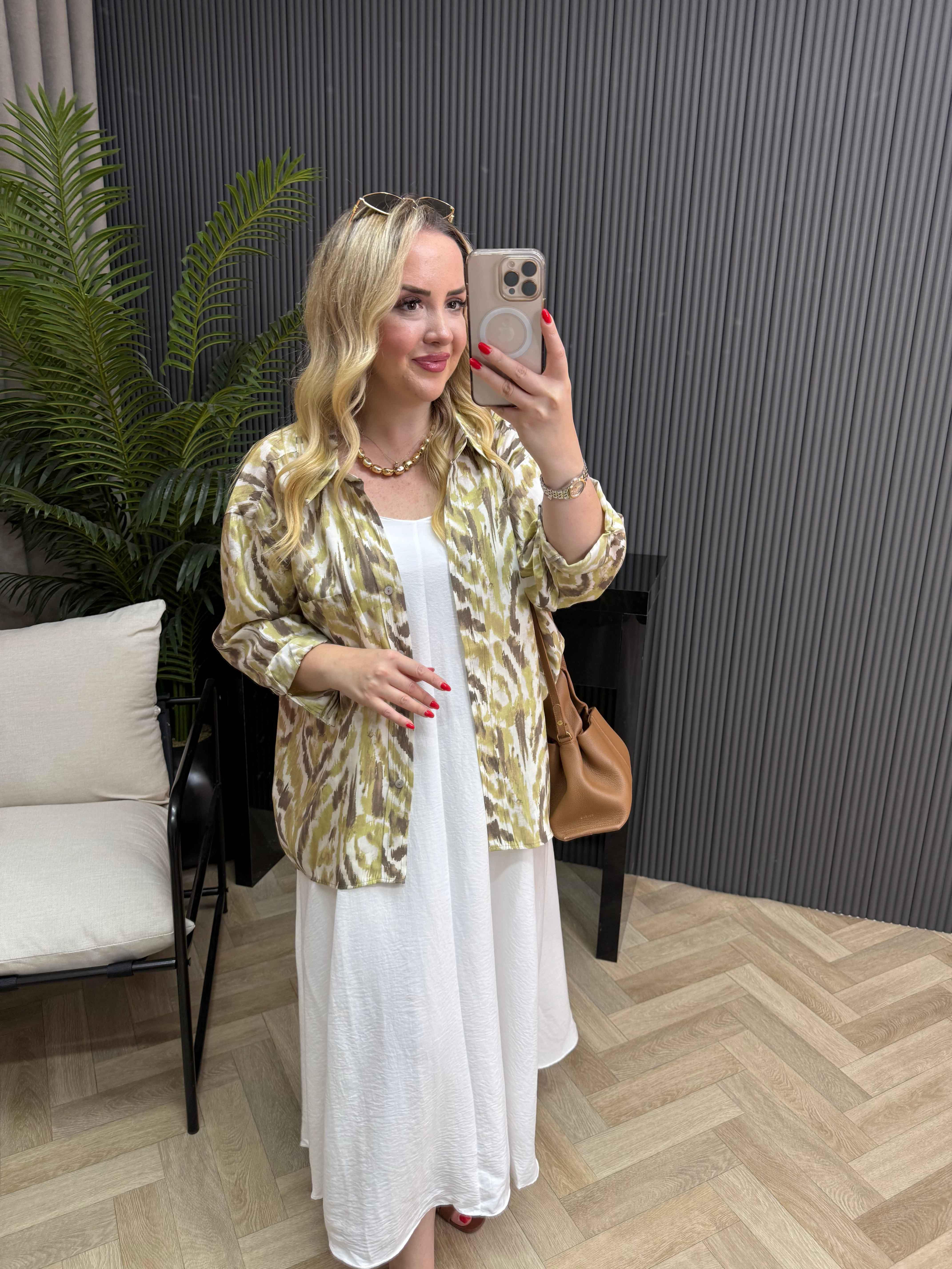 Desenli Tensel Gömlek Olive