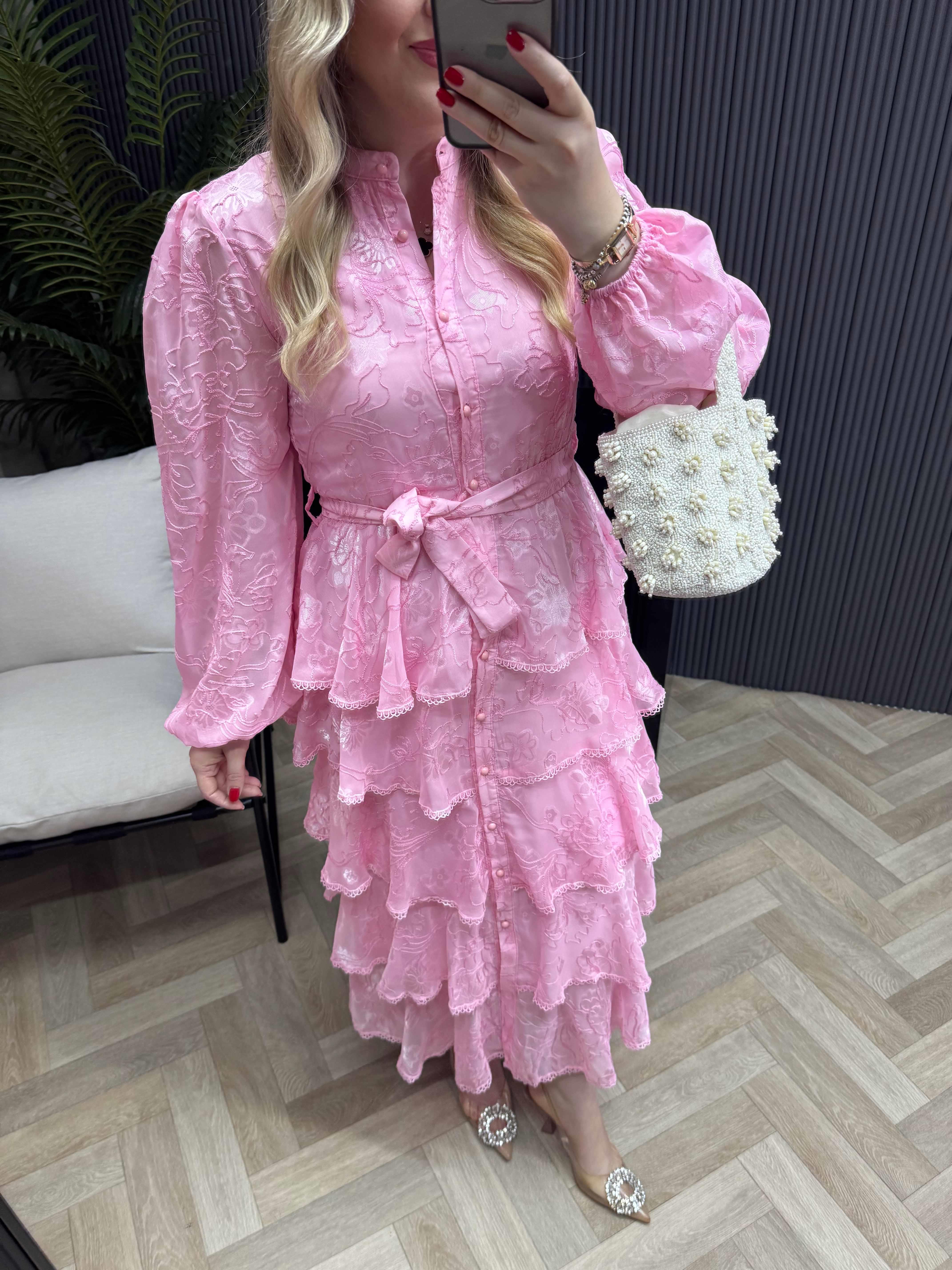 Diamond Kat Kat Şifon Elbise Pembe