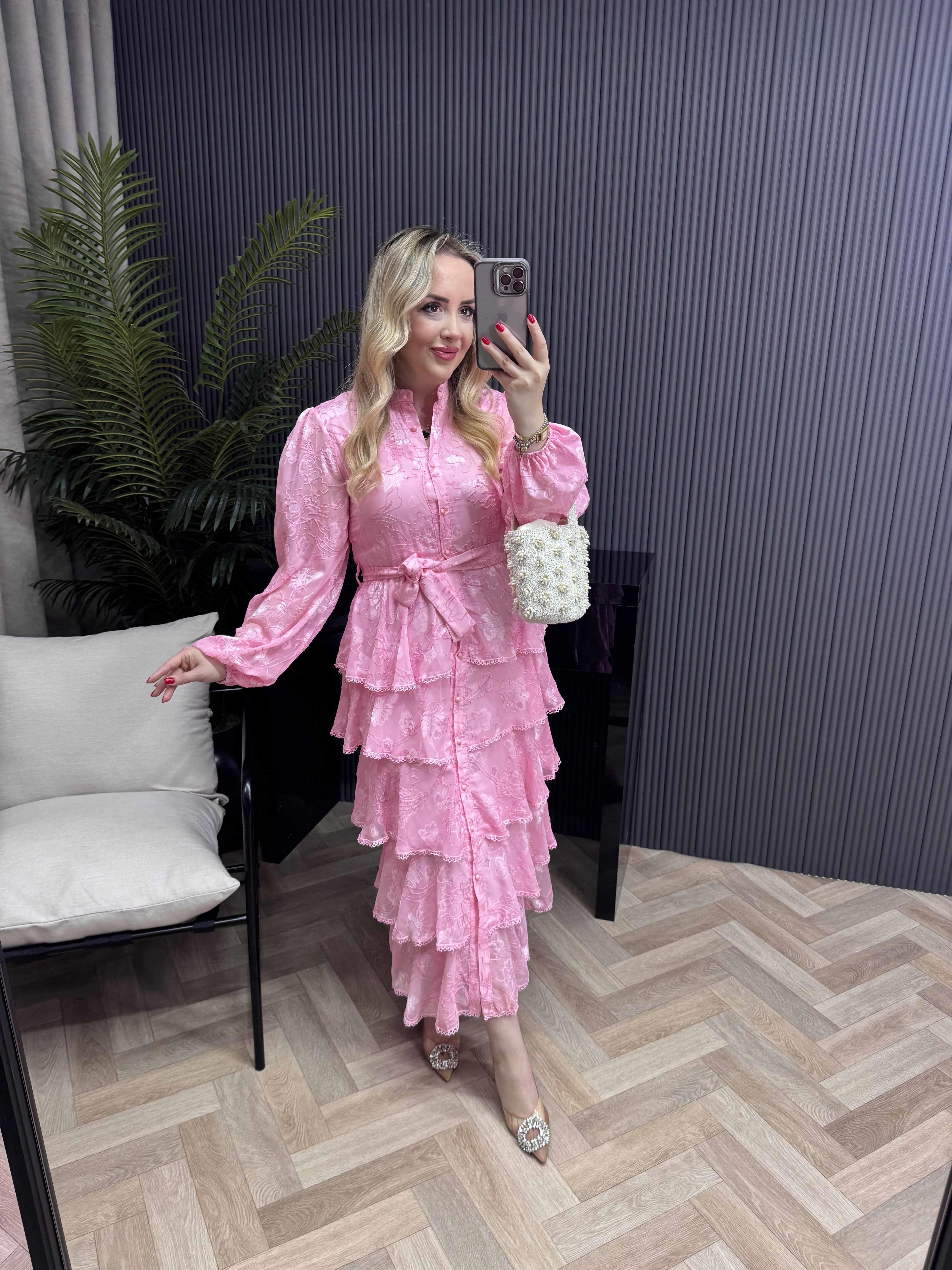 Diamond Kat Kat Şifon Elbise Pembe