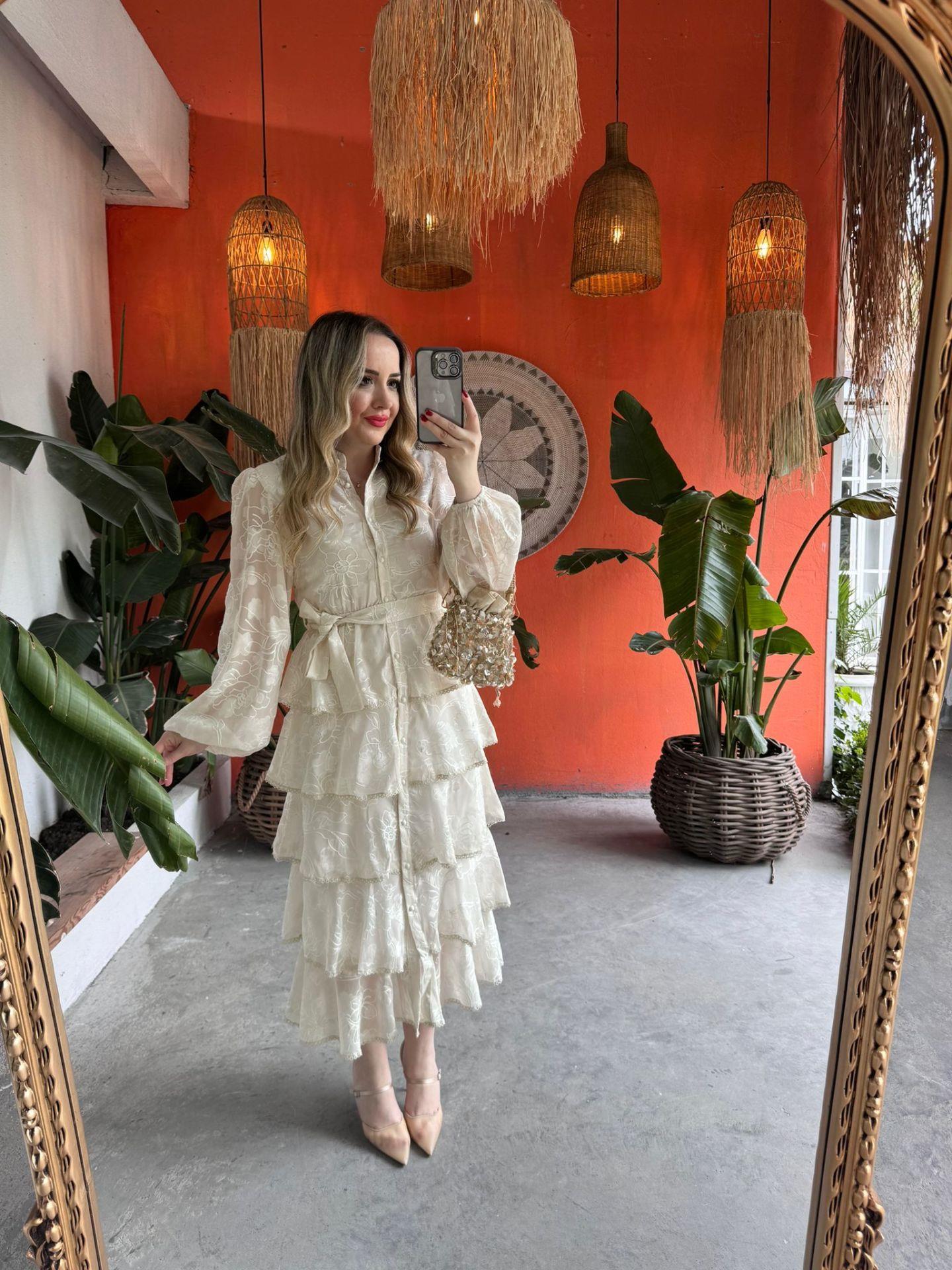 DİAMOND KAT KAT TASARIM ŞİFON ELBİSE EKRU