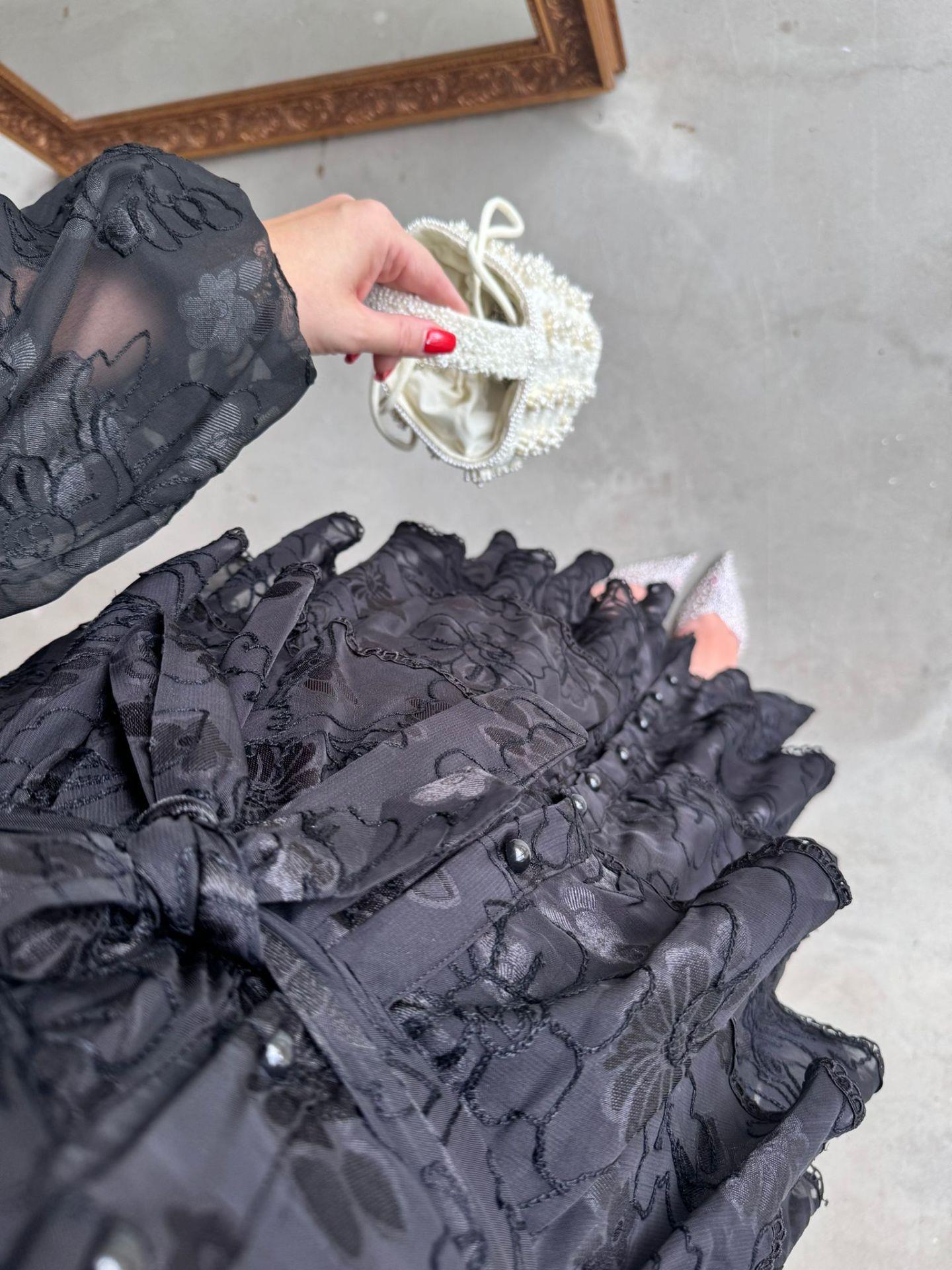 DİAMOND KAT KAT TASARIM ŞİFON ELBİSE SİYAH