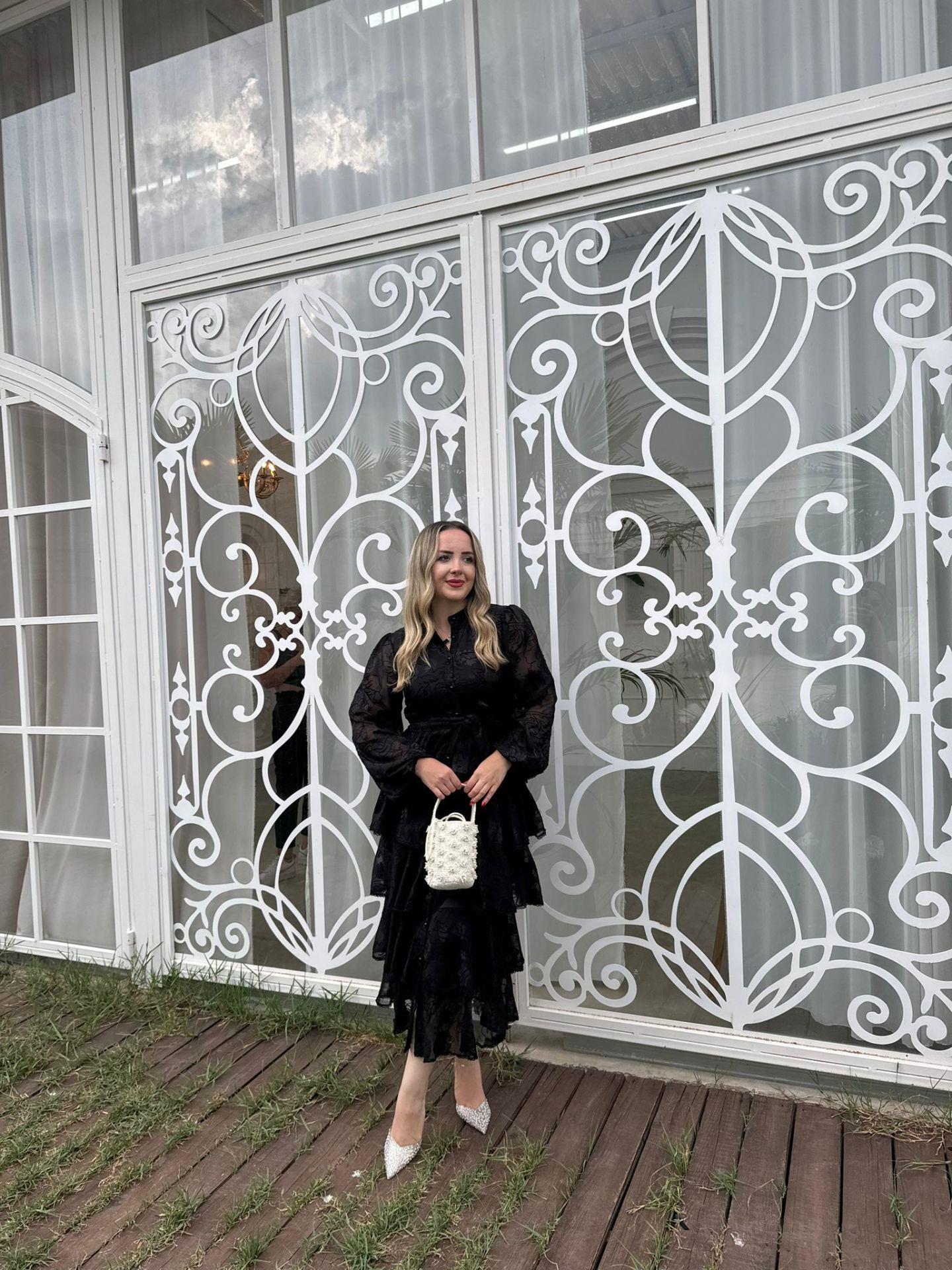 DİAMOND KAT KAT TASARIM ŞİFON ELBİSE SİYAH