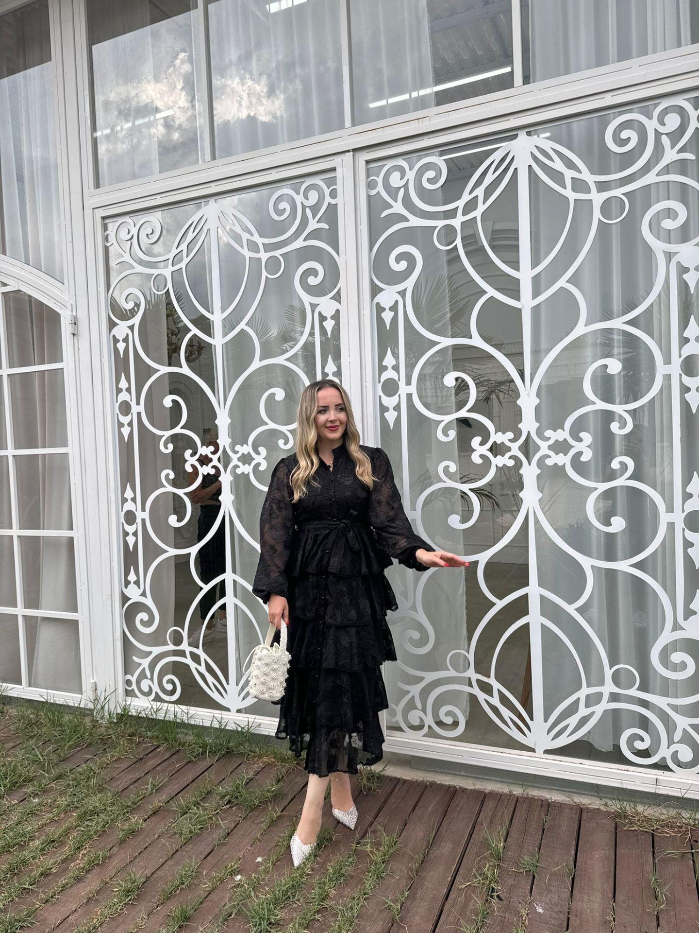 DİAMOND KAT KAT TASARIM ŞİFON ELBİSE SİYAH