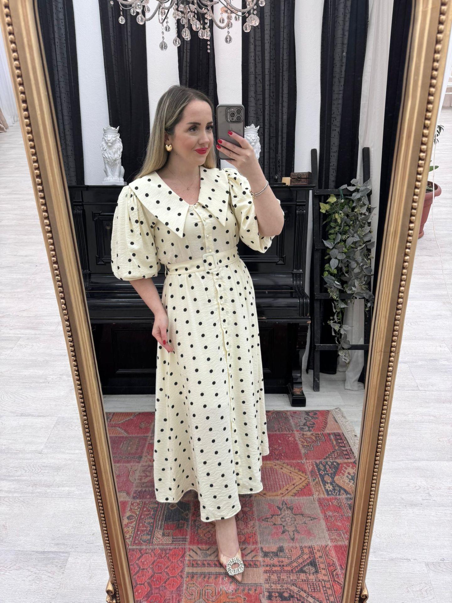 DİANA BALON KOL BEBE YAKA SİYAH PUANTİYELİ ELBİSE