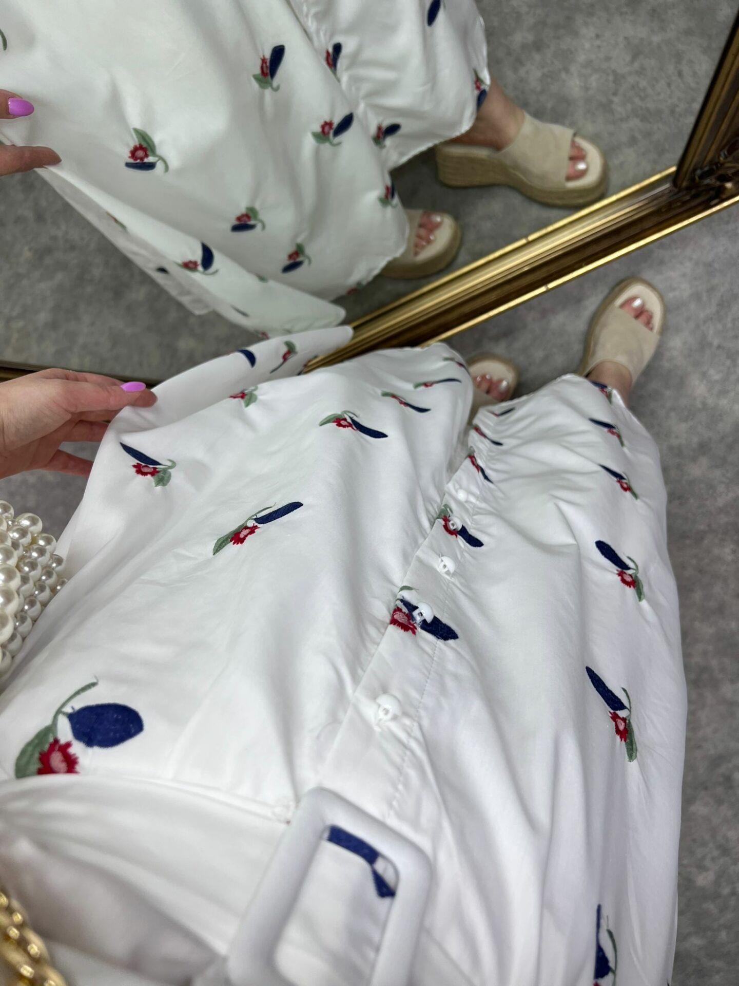 DİANA BALON KOL MAVİ ÇİÇEKLİ PAMUK KUMAŞ ELBİSE