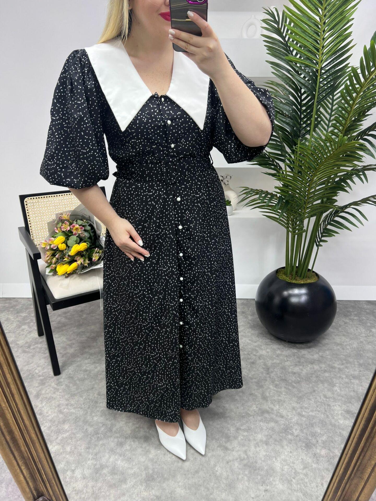 DİANA BALON KOL PUANTİYE TASARIM ELBİSE SİYAH