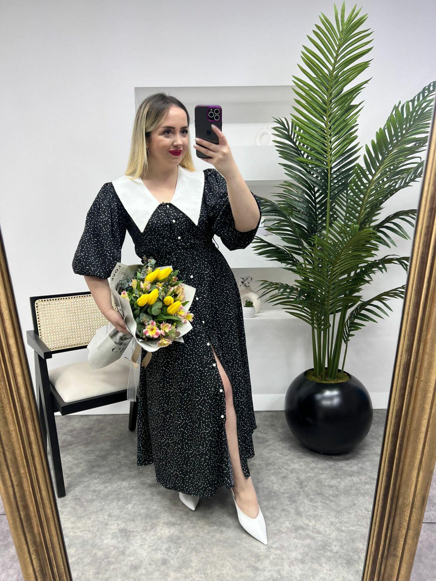 DİANA BALON KOL PUANTİYE TASARIM ELBİSE SİYAH