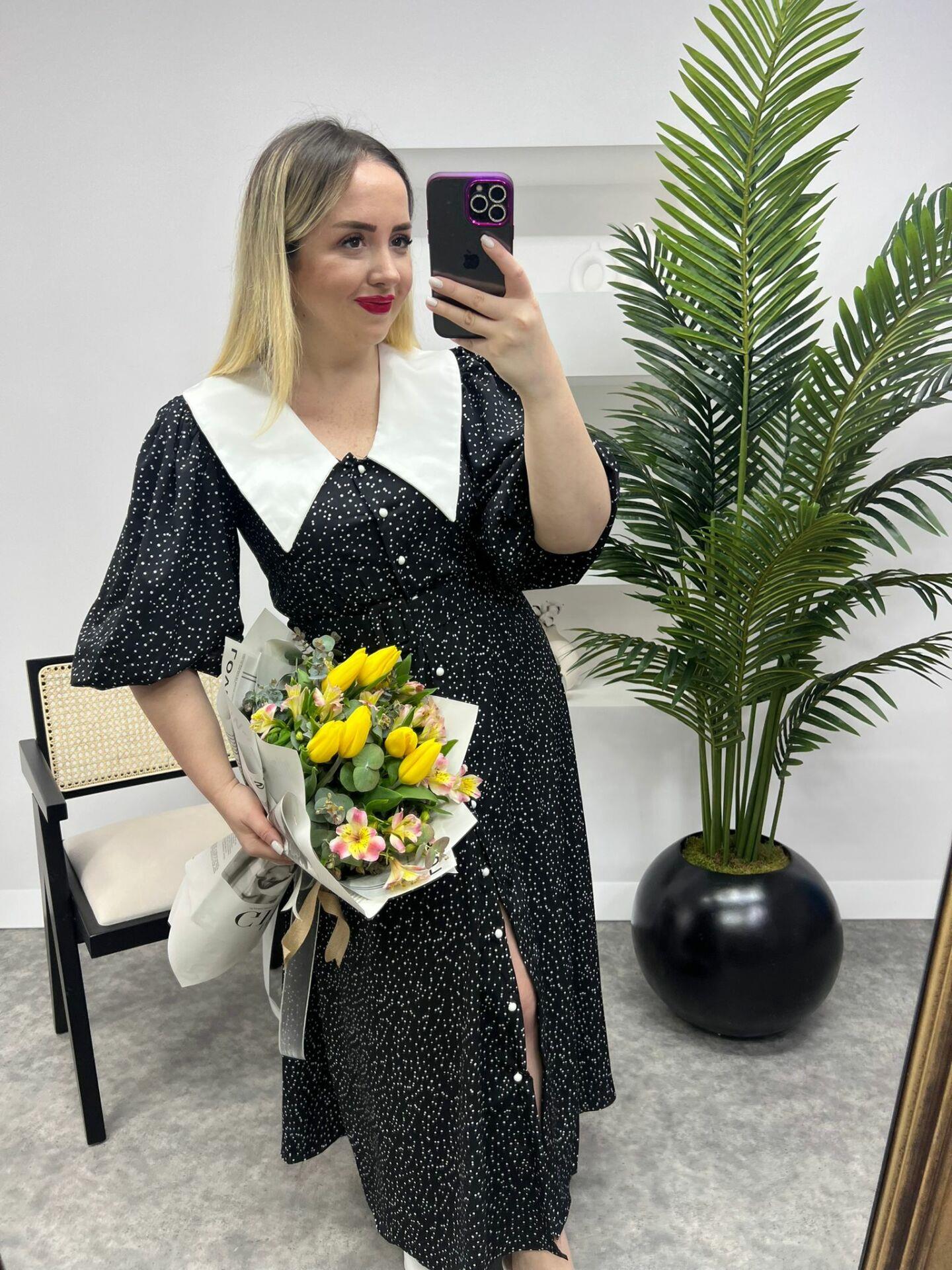 DİANA BALON KOL PUANTİYE TASARIM ELBİSE SİYAH