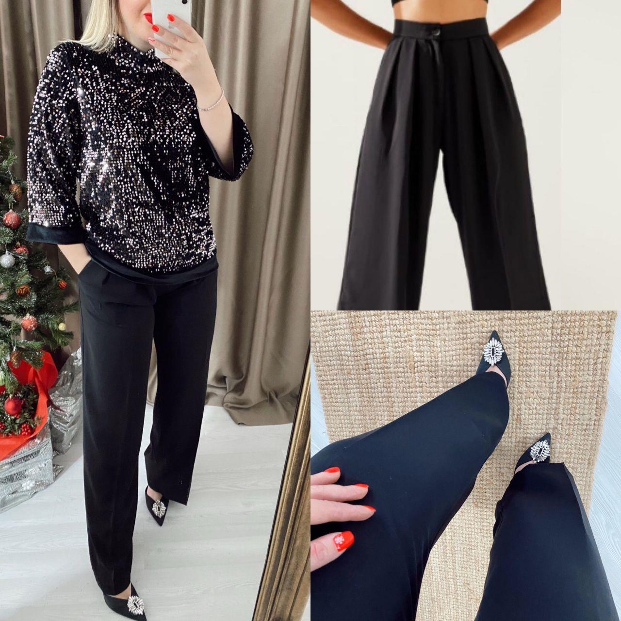 DÖKÜMLÜ KUMAŞ YÜKSEK BEL PALAZZO MODEL PANTOLON SİYAH