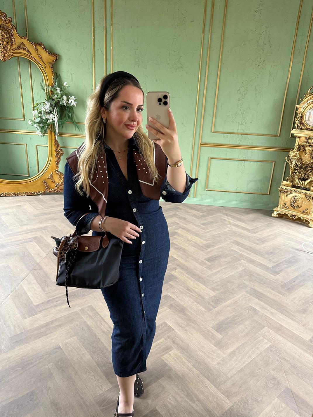 Drapeli Denim Elbise