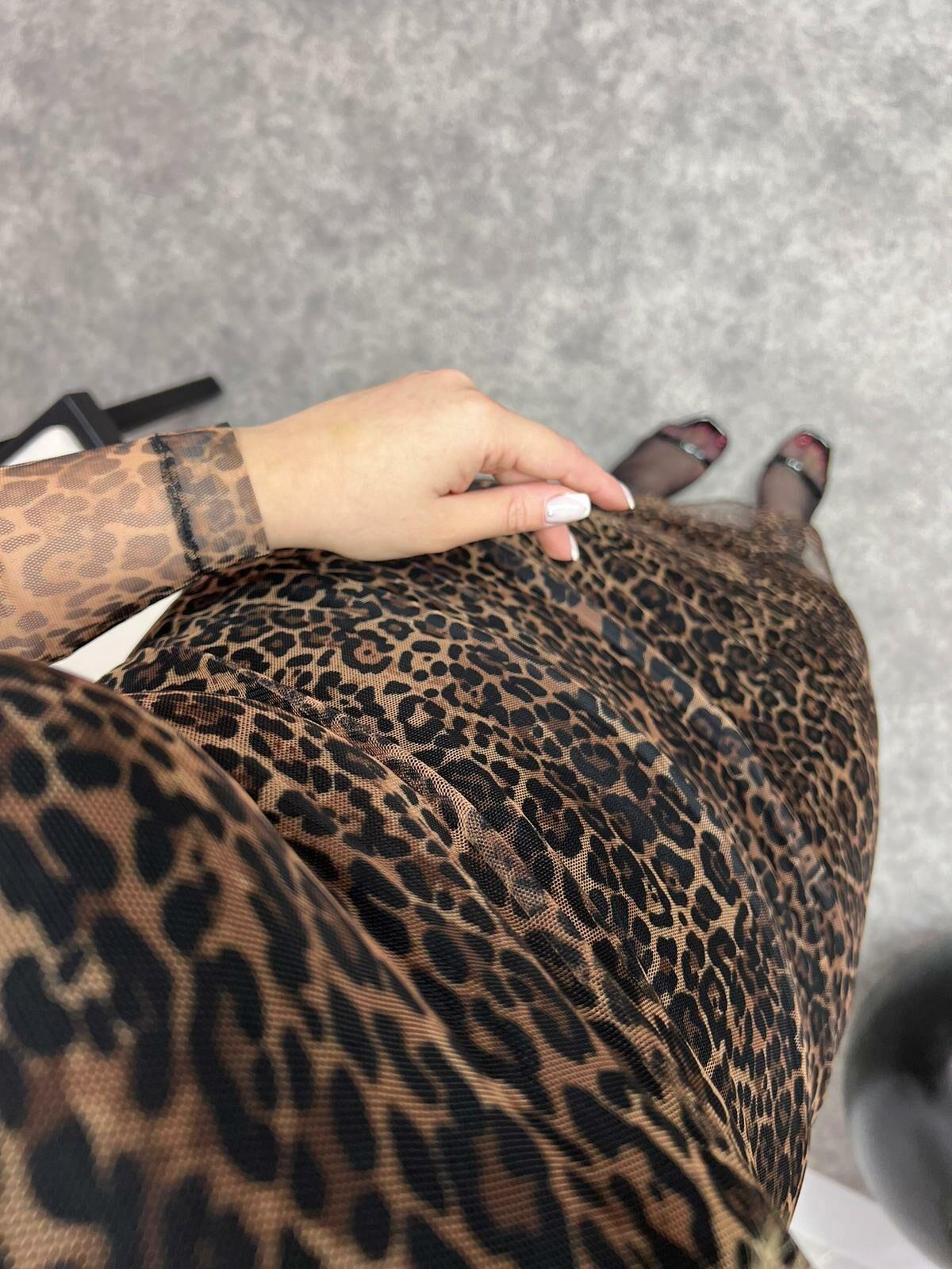 DRAPELİ KAHVE LEOPAR ELBİSE