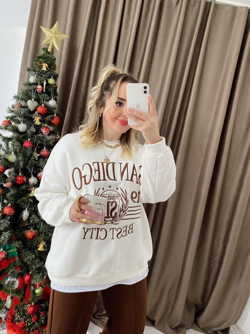 EKRU KAHVERENGİ YAZILI YUMOŞ SWEAT