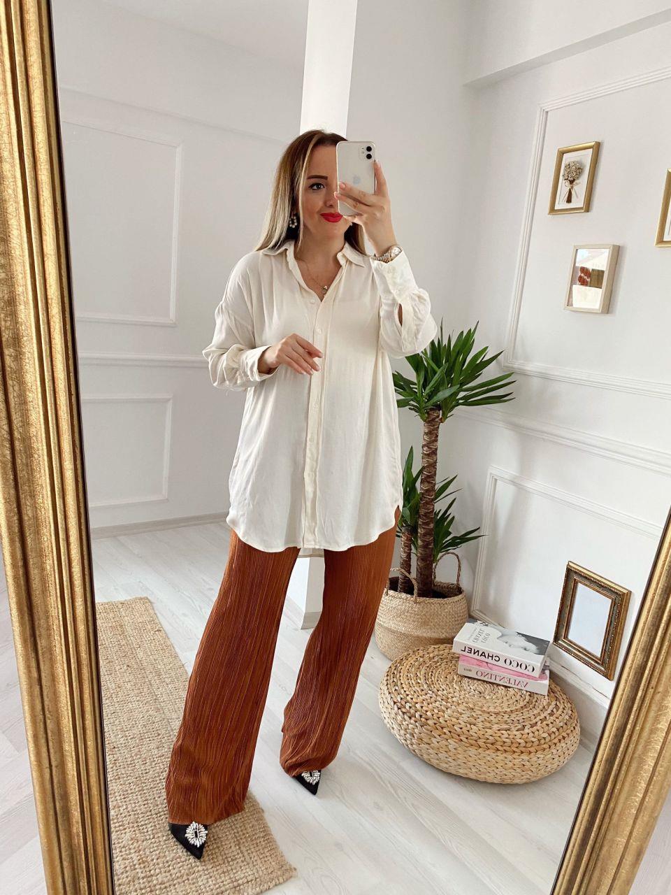 EKRU ÖZEL SERİ SATEN GÖMLEK