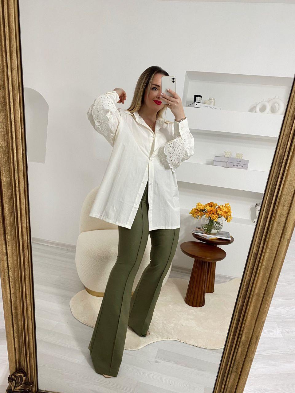 EKRU RENK FİSTO DETAYLI GÖMLEK