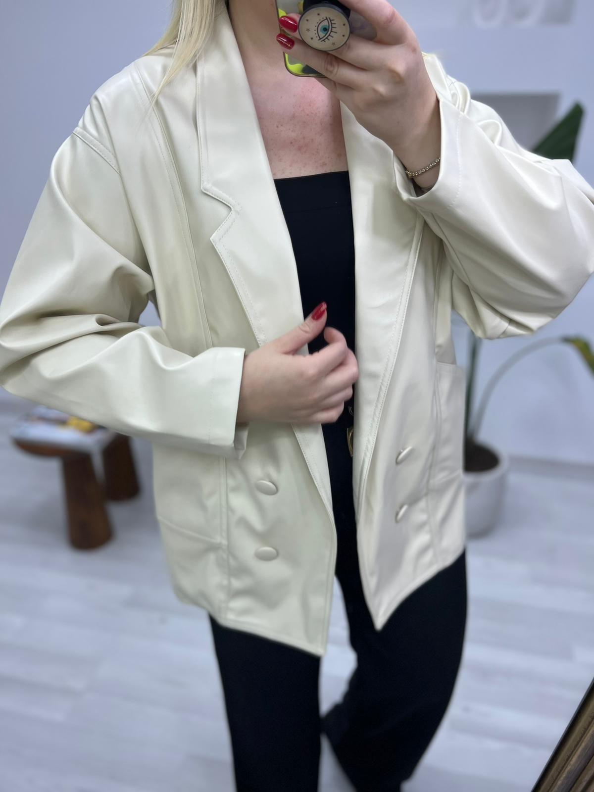 EKRU RENK VİNTAGE MODEL DERİ CEKET