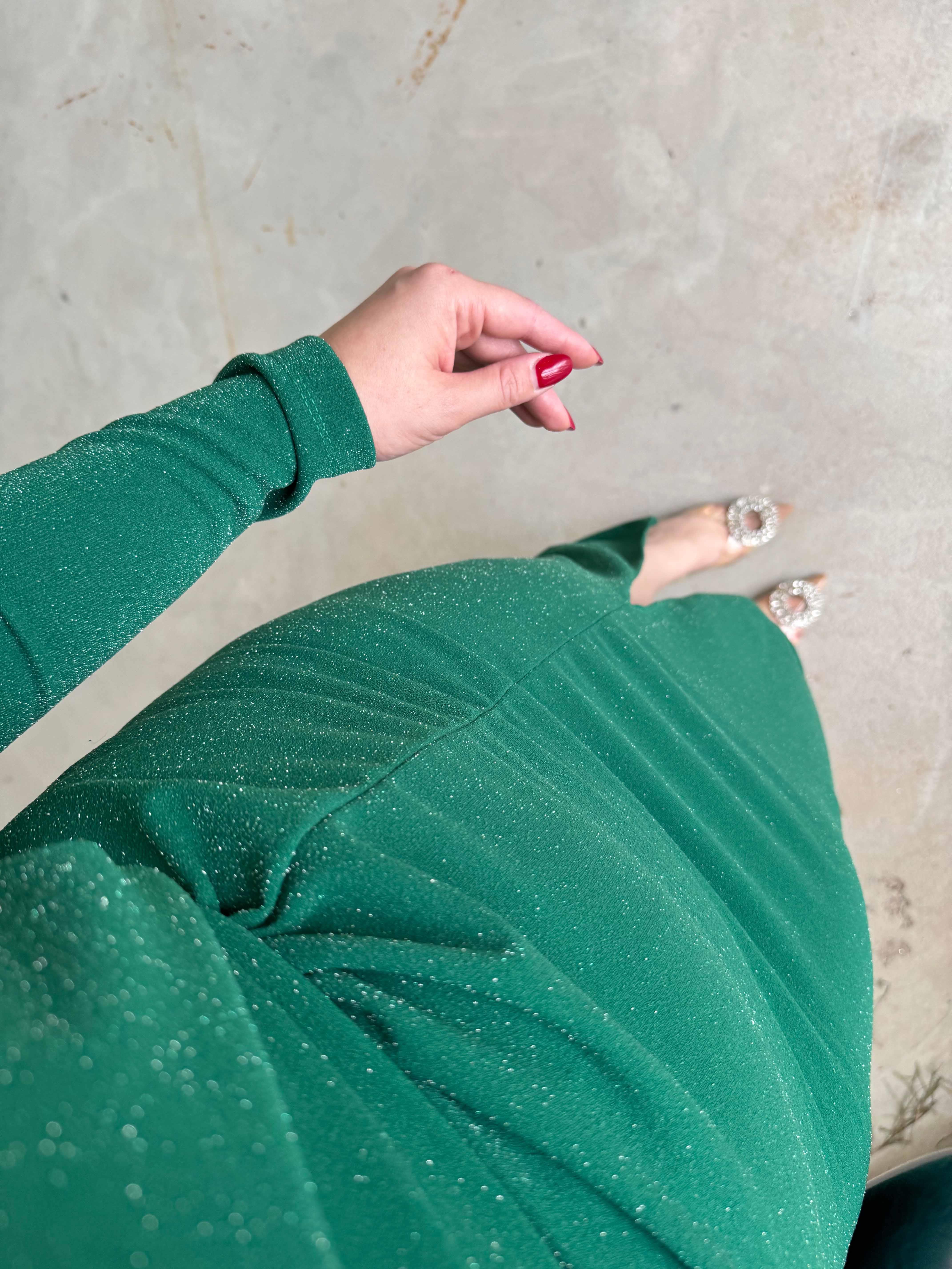 ELSA SİMLİ DÜĞÜM DETAYLI ELBİSE YEŞİL