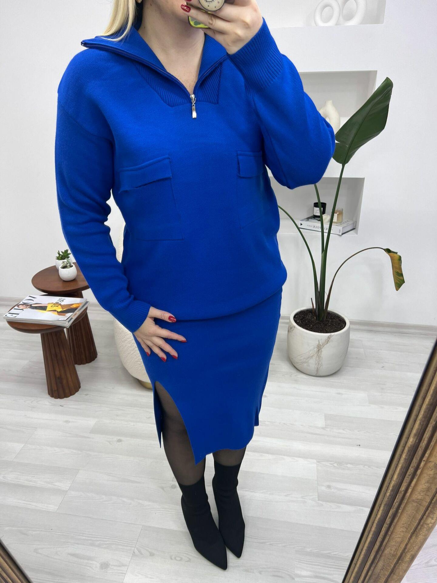 ETEKLİ TRİKO TAKIM  SAKS MAVİ RENK