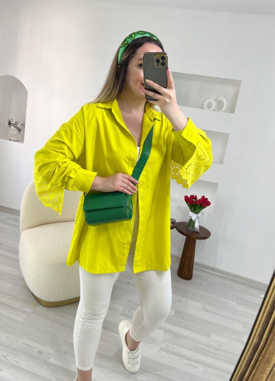 FİSTO DETAYLI LİME RENK GÖMLEK