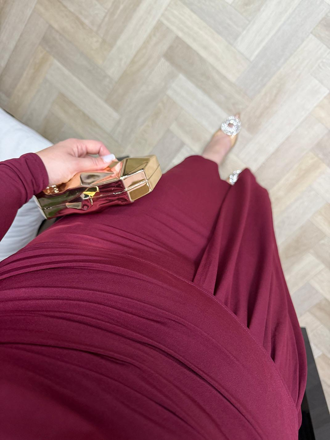 Gallen Özel Tasarım Vatkalı Elbise Bordo