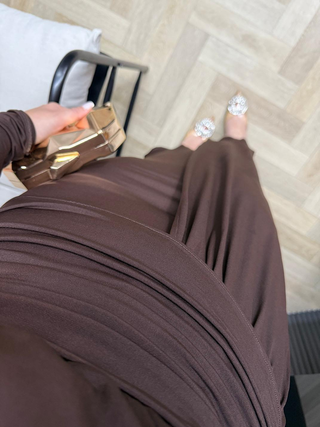 Gallen Özel Tasarım Vatkalı Elbise Kahve