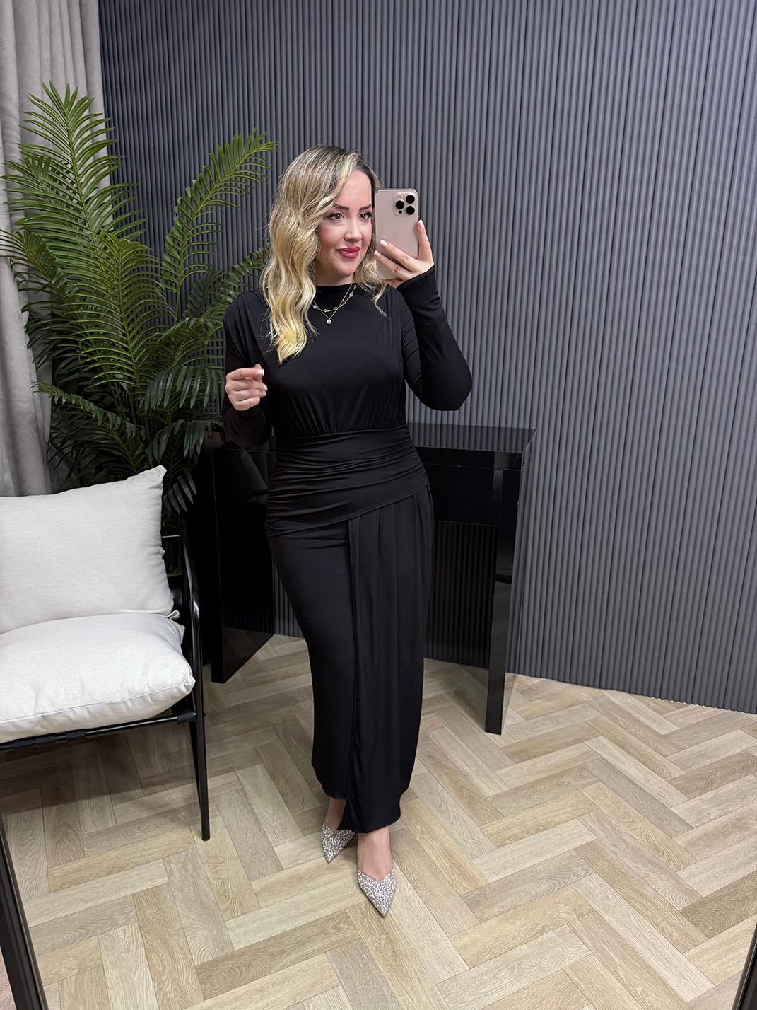 Gallen Özel Tasarım Vatkalı Elbise Siyah