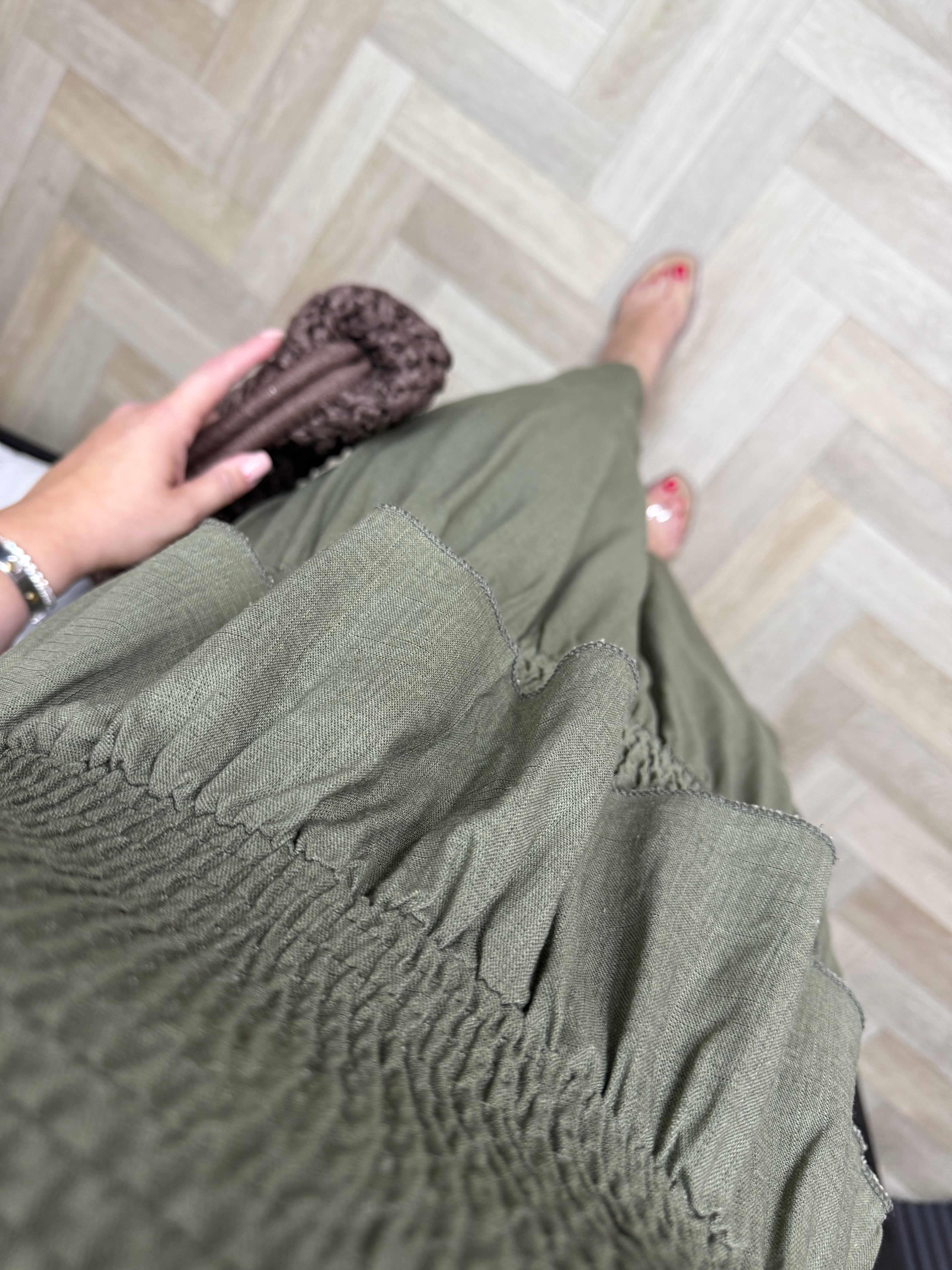 Gipeli Etekli Keten Takım Haki