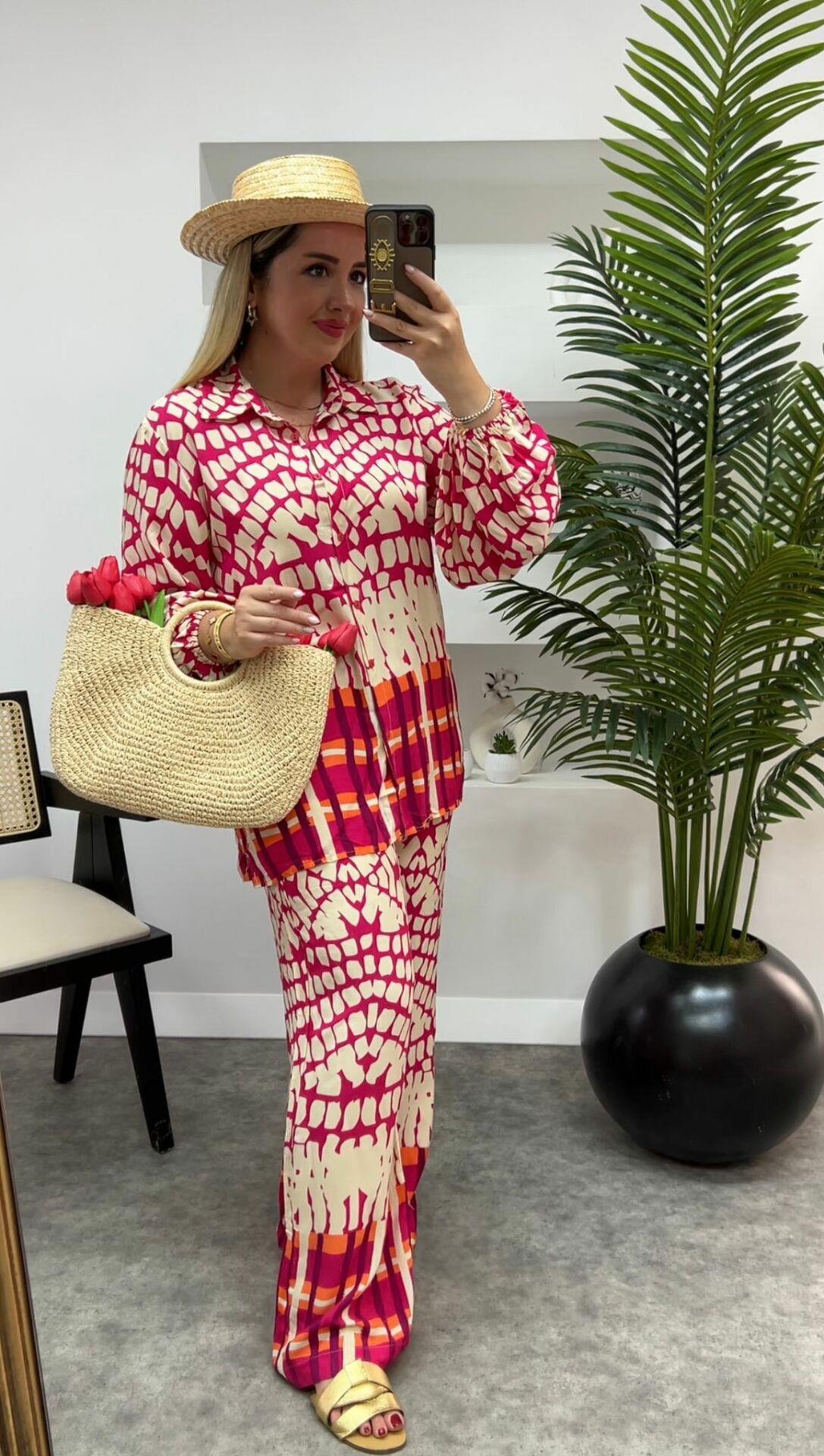 GÖMLEKLİ PAMUK VİSKON TAKIM FUŞYA