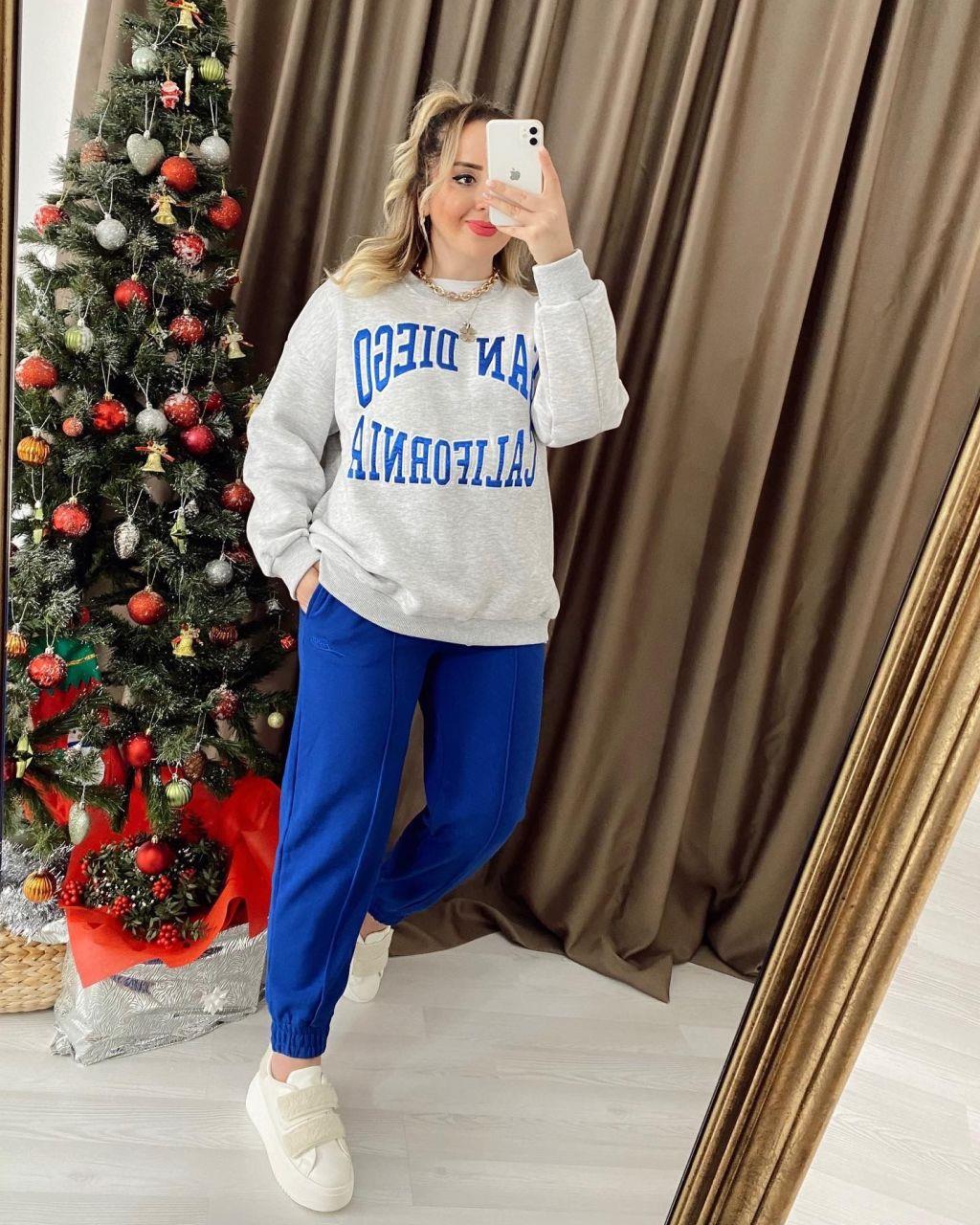 GRİ SAKS MAVİ YAZILI YUMOŞ SWEAT