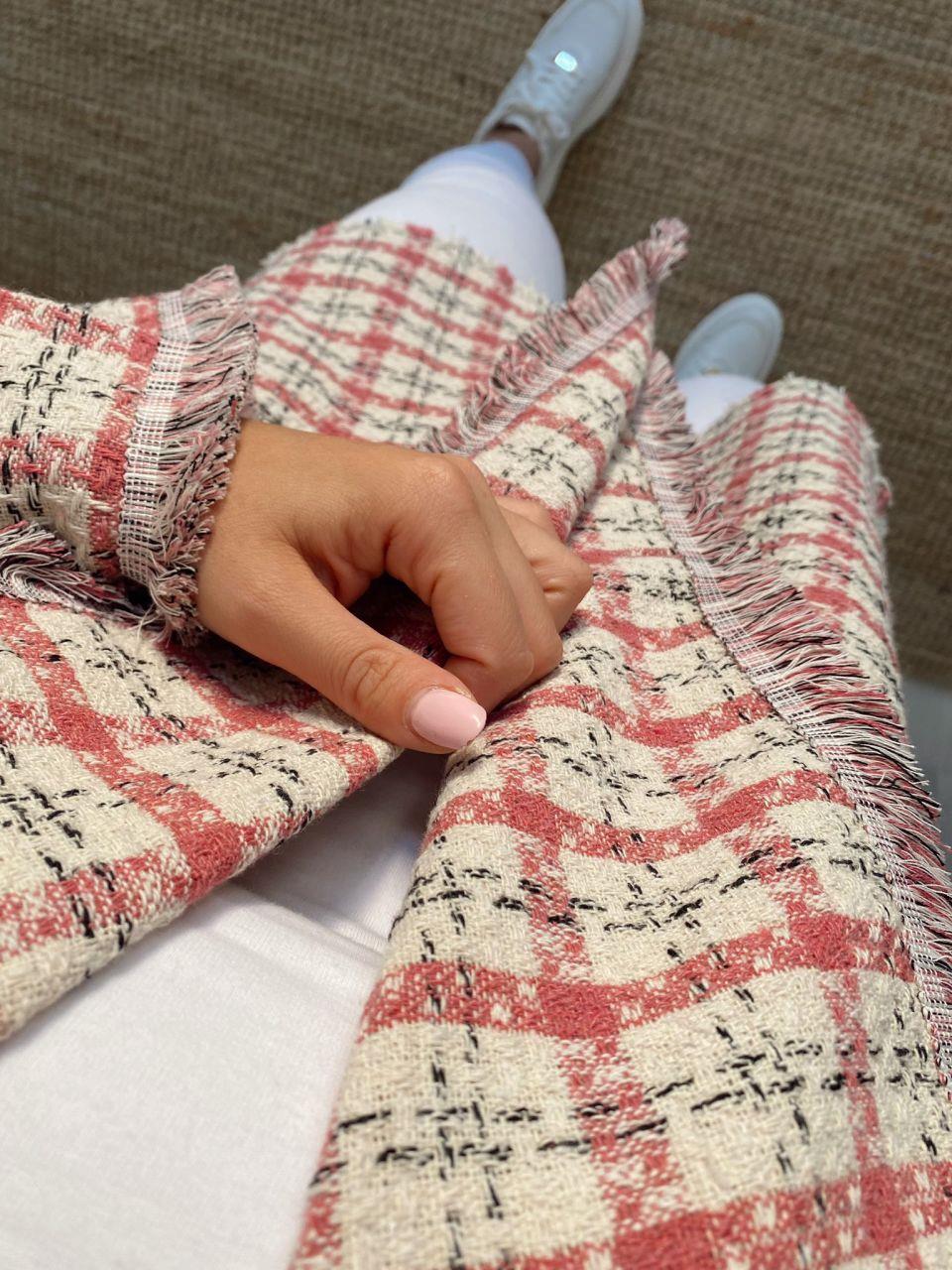 KARELİ DESENLİ TÜVİT CEKET PEMBE