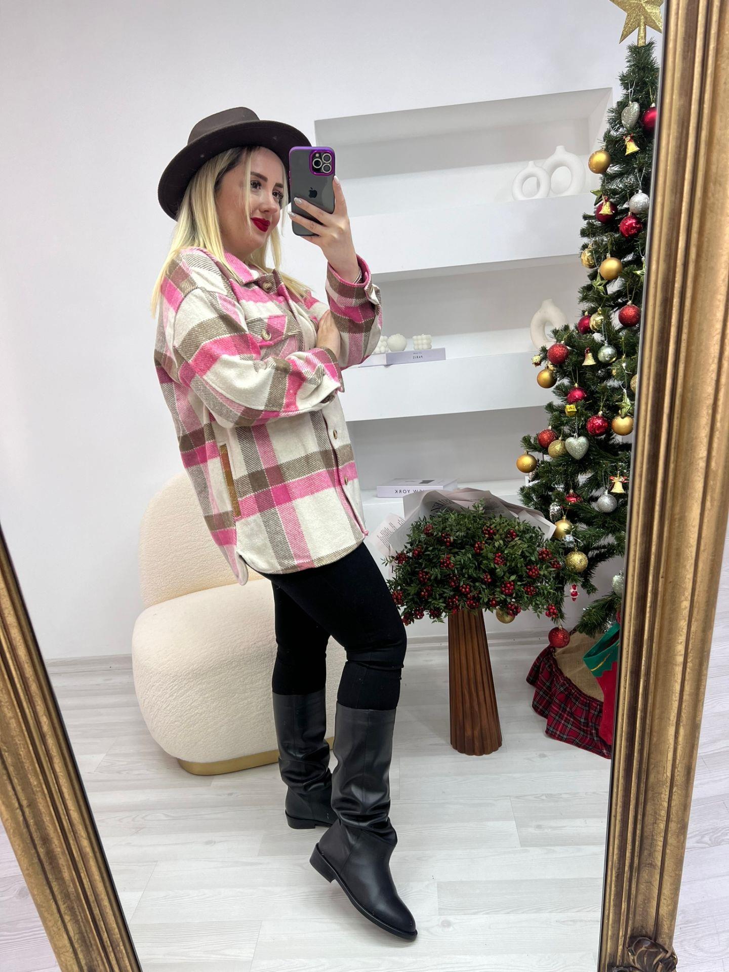 KAŞE ODUNCU GÖMLEK CEKET PEMBE
